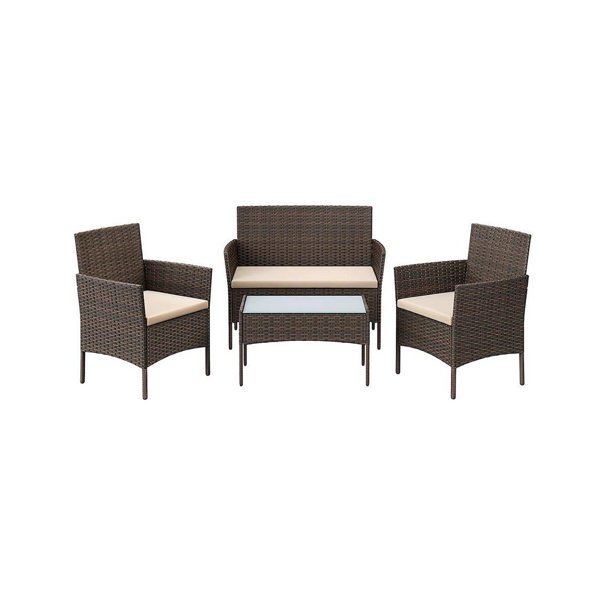 Gartenset Dunkelbraun/Beige, 4-teilig - Dunkelbraun/Beige, MODERN, Glas/Kunststoff - Modante