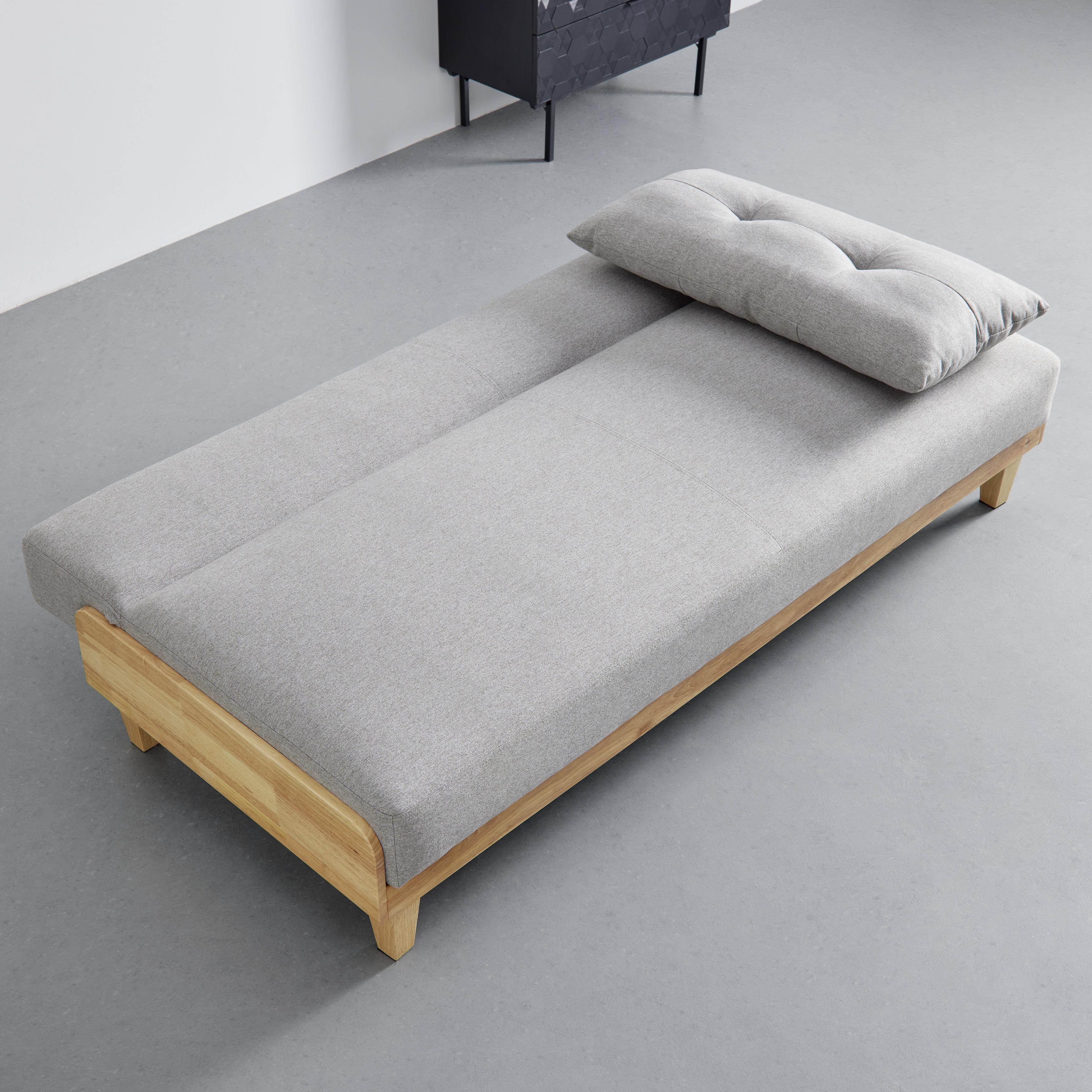 Sofa mit Schlaffunktion grau, "Jan" - Naturfarben/Grau, Modern, Holz/Textil (186/89/79cm) - Bessagi Home