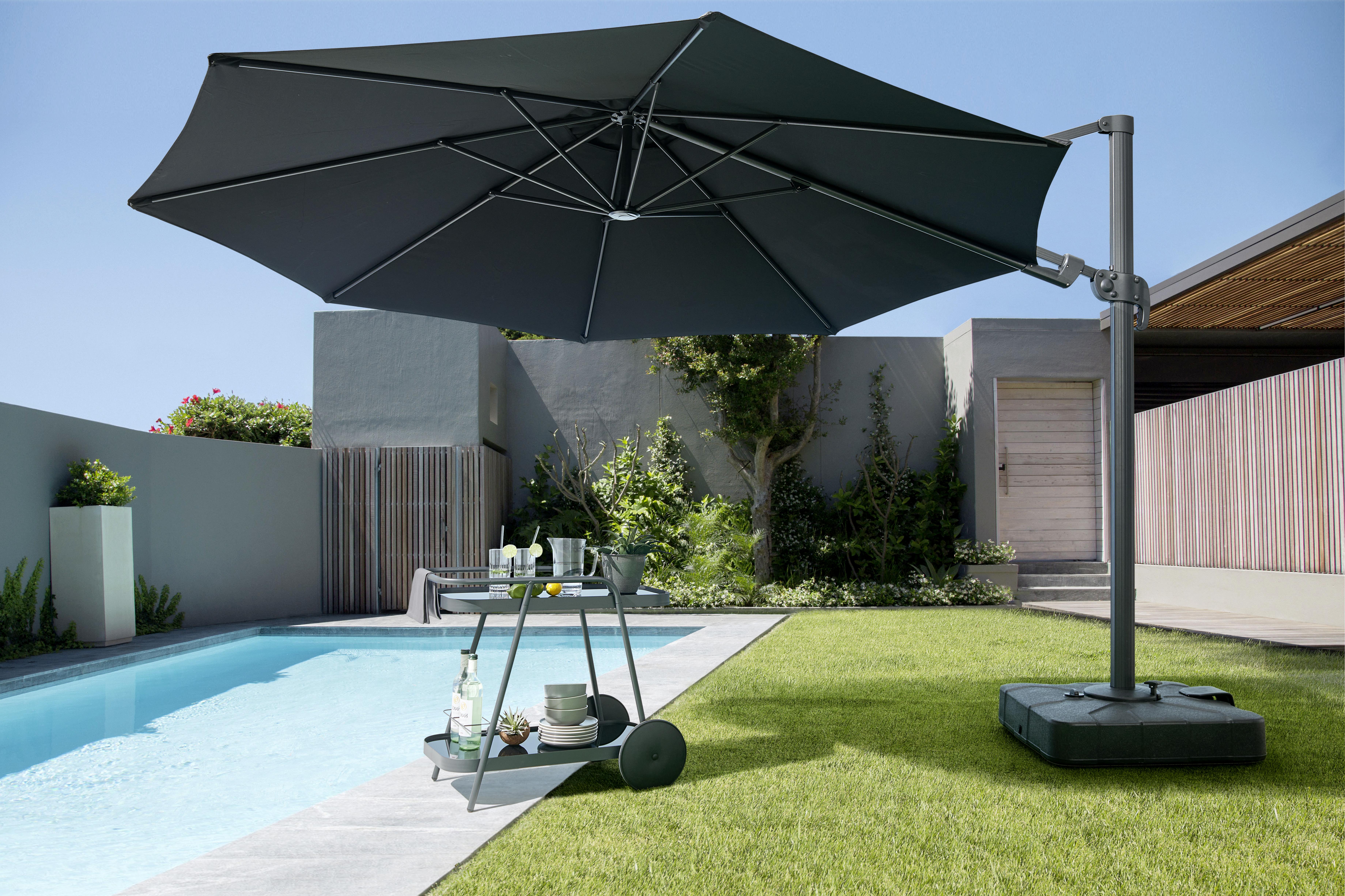 Ampelschirm Arnest in Schwarz - Schwarz, Modern, Kunststoff/Textil (350/270/350cm) - Premium Living