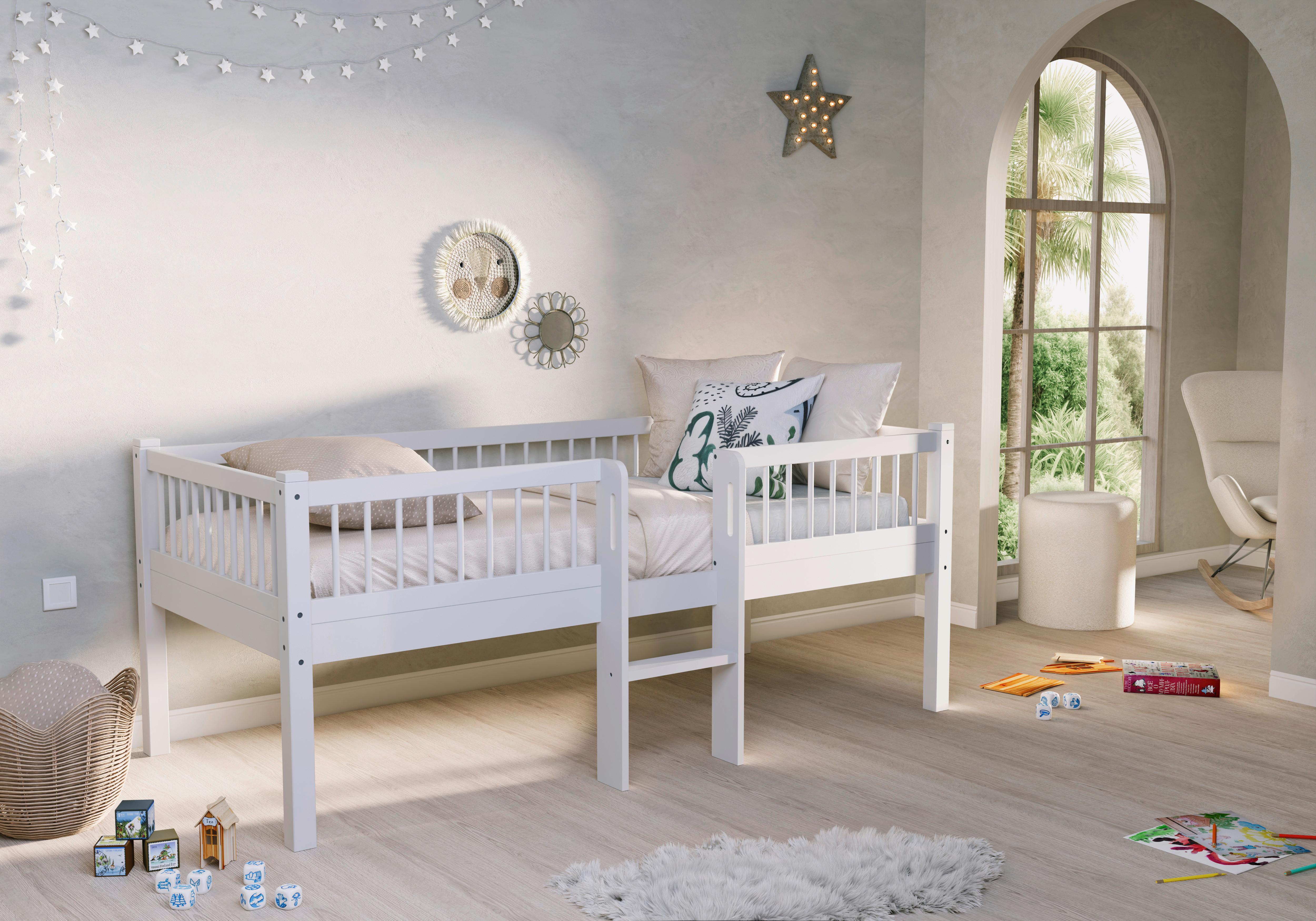 Spielbett  FORREST Weiß ca. 90x200 cm Echtholz Buche - Naturfarben/Weiß, MODERN, Holz (90/200cm) - Vipack