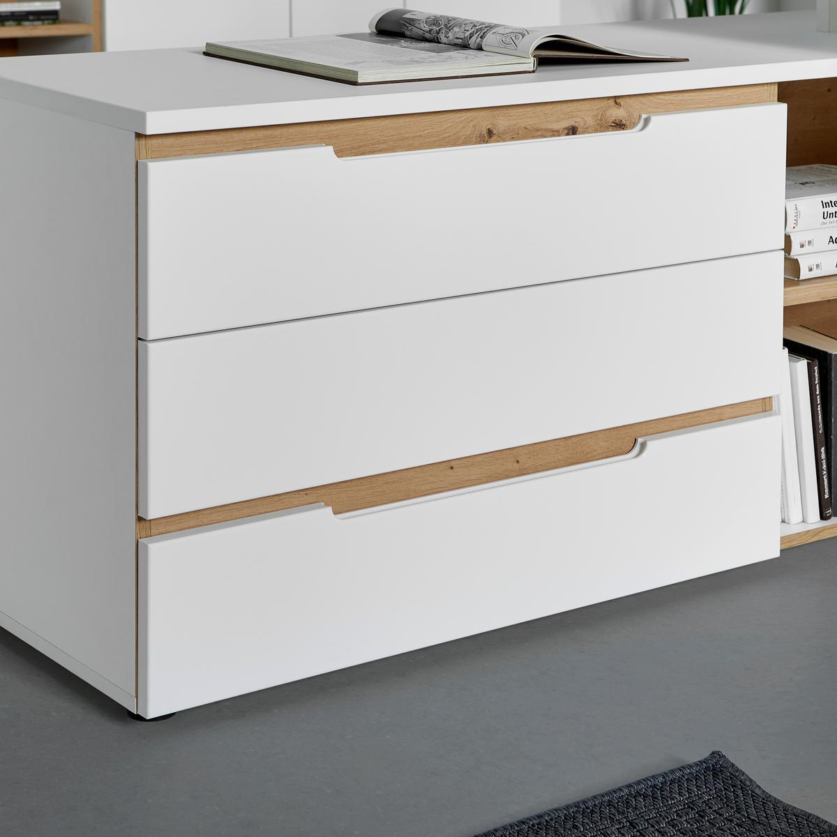 Eckschreibtisch Dallas Silber/Weiss/Eiche Artisan - Weiss/Silberfarben, Modern, Holzwerkstoff/Metall (180/77/160cm) - Mömax