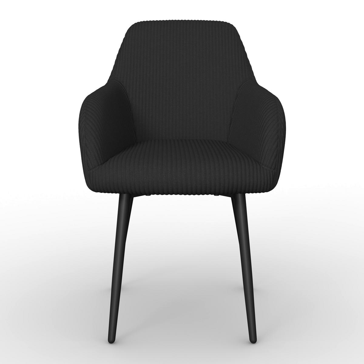 Armlehnstuhl Alani Schwarz Cord Gepolstert - Schwarz, MODERN, Textil/Metall (60/58/86cm) - Bessagi Home