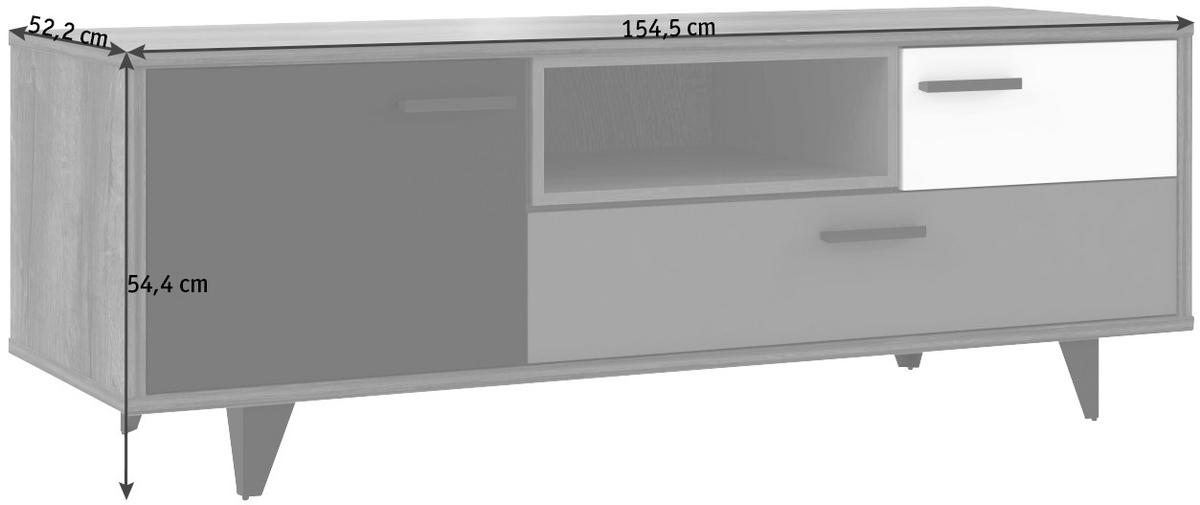 Tv-element Raven, Večbarvno - črna/siva, Design, umetna masa/leseni material (155/54/52cm) - Carryhome