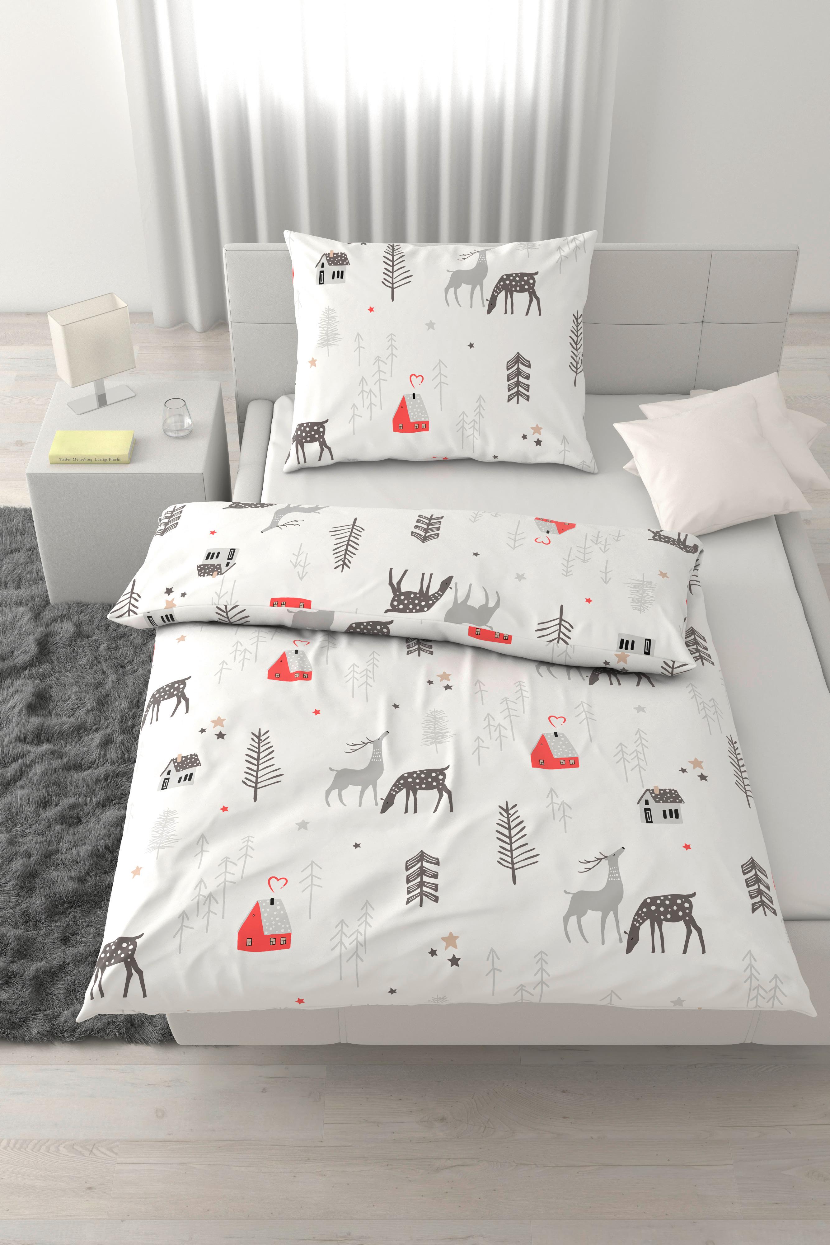 Bettwäsche Lotte Grau/Weiß/Rot ca. 140x200cm - Rot/Weiß, Textil (140/200cm) - Mömax