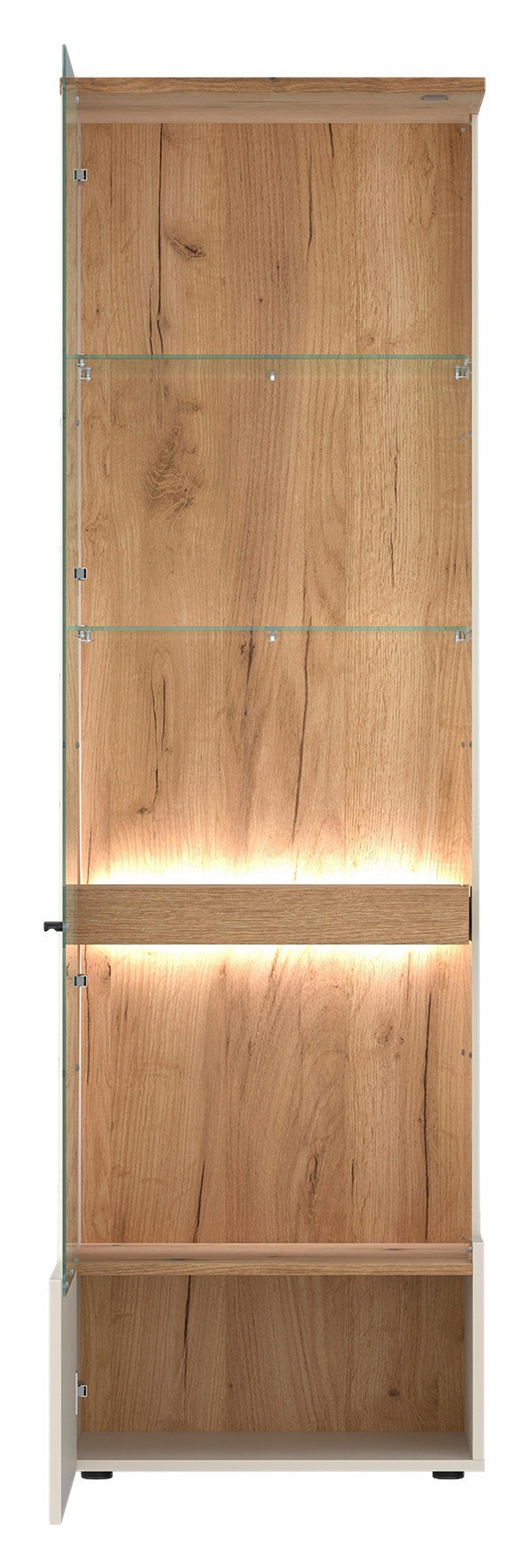 Vitrină CUT OUT - cașmir/culoare lemn stejar, Modern, sticlă/material pe bază de lemn (60/198/40cm) - Premium Living