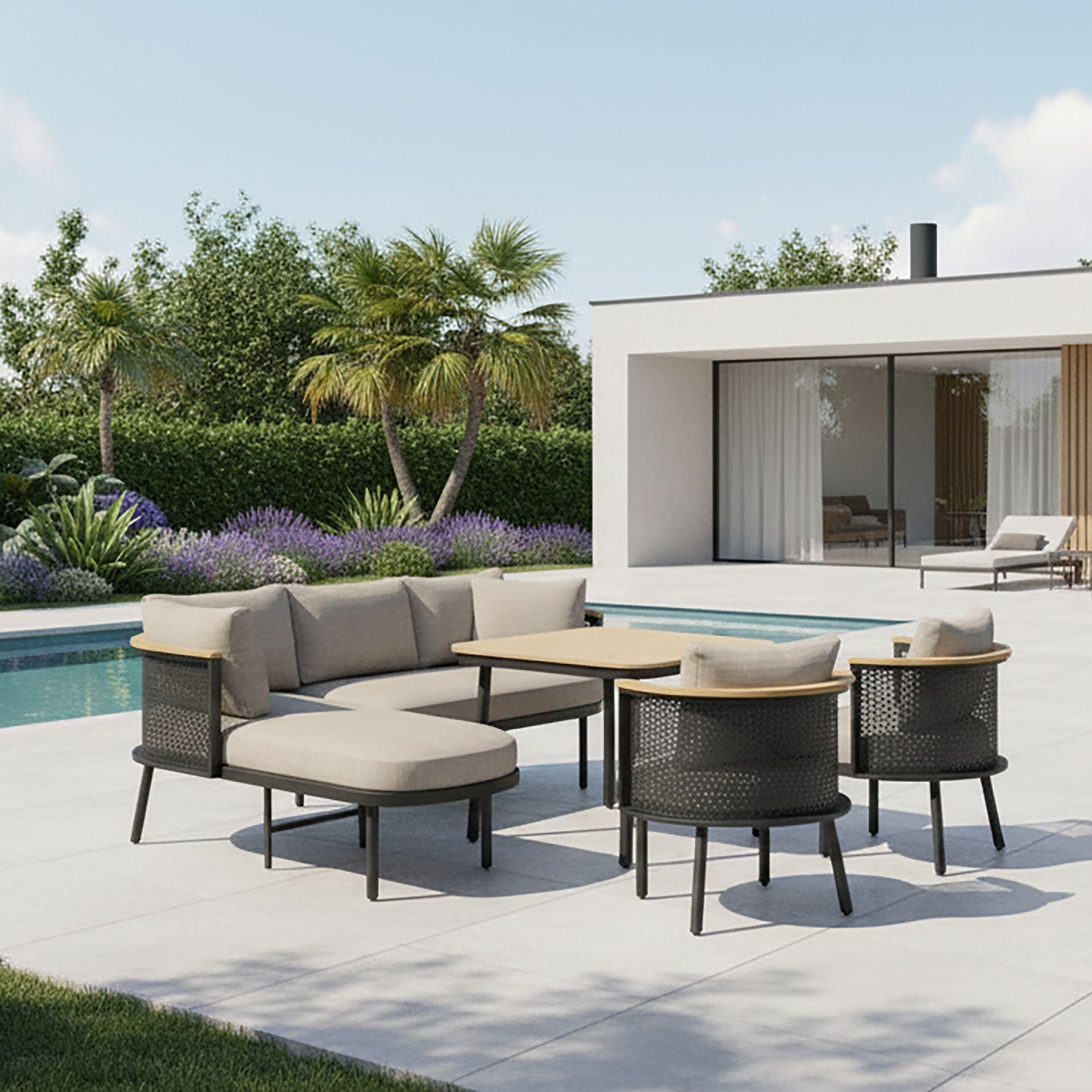 Dining-Loungeset Lissa Beige Outdoorstoff/Metall/Polywood - Dunkelgrau/Beige, MODERN, Kunststoff/Textil - Bessagi Garden