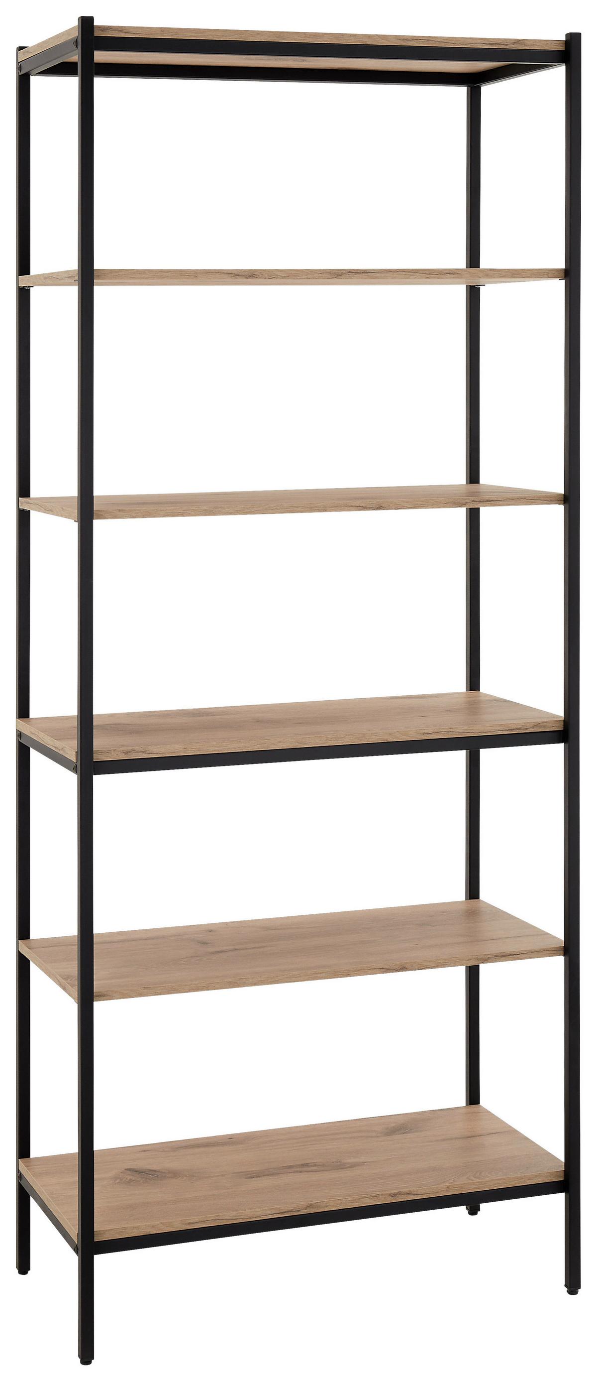 REGAŁ RACK STANDREGAL - kolor dębowy/czarny, Basics, materiał drewnopochodny/metal (80/195/40cm) - P & B