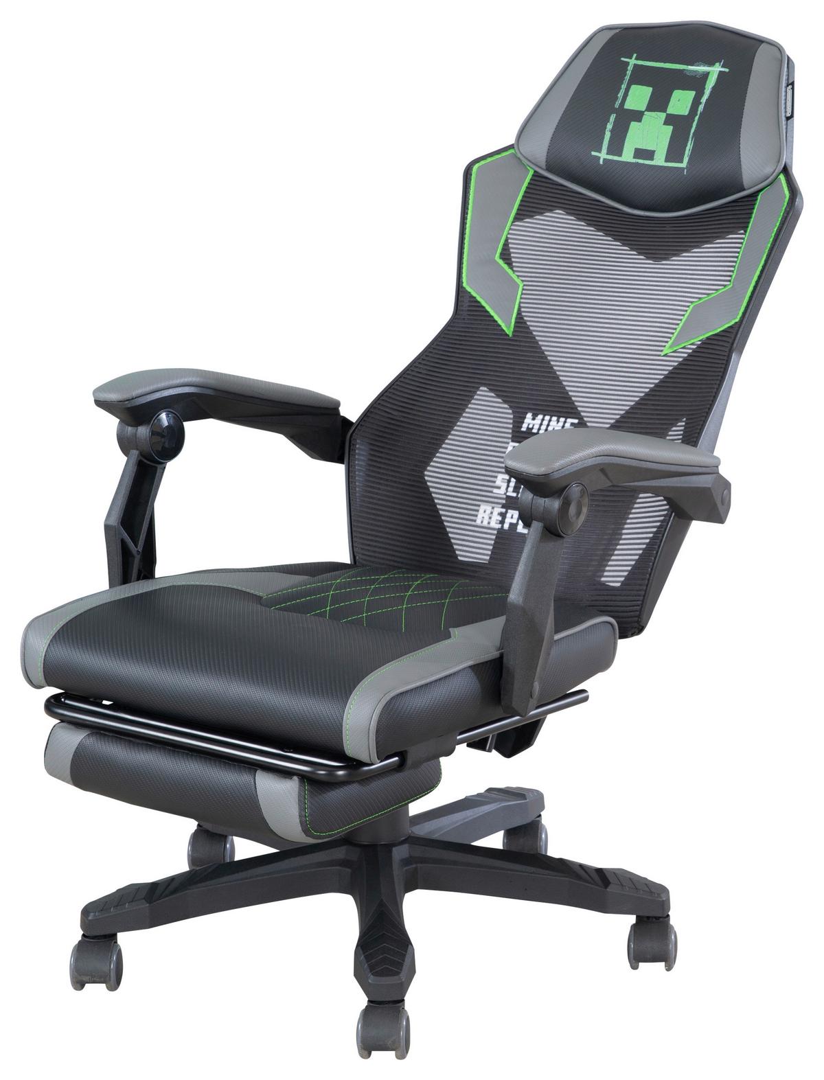 Gaming Stol Minecraft, Siva, Zelena - siva/zelena, Moderno, umetna masa/tekstil (61/114,5/62,5cm) - Minecraft