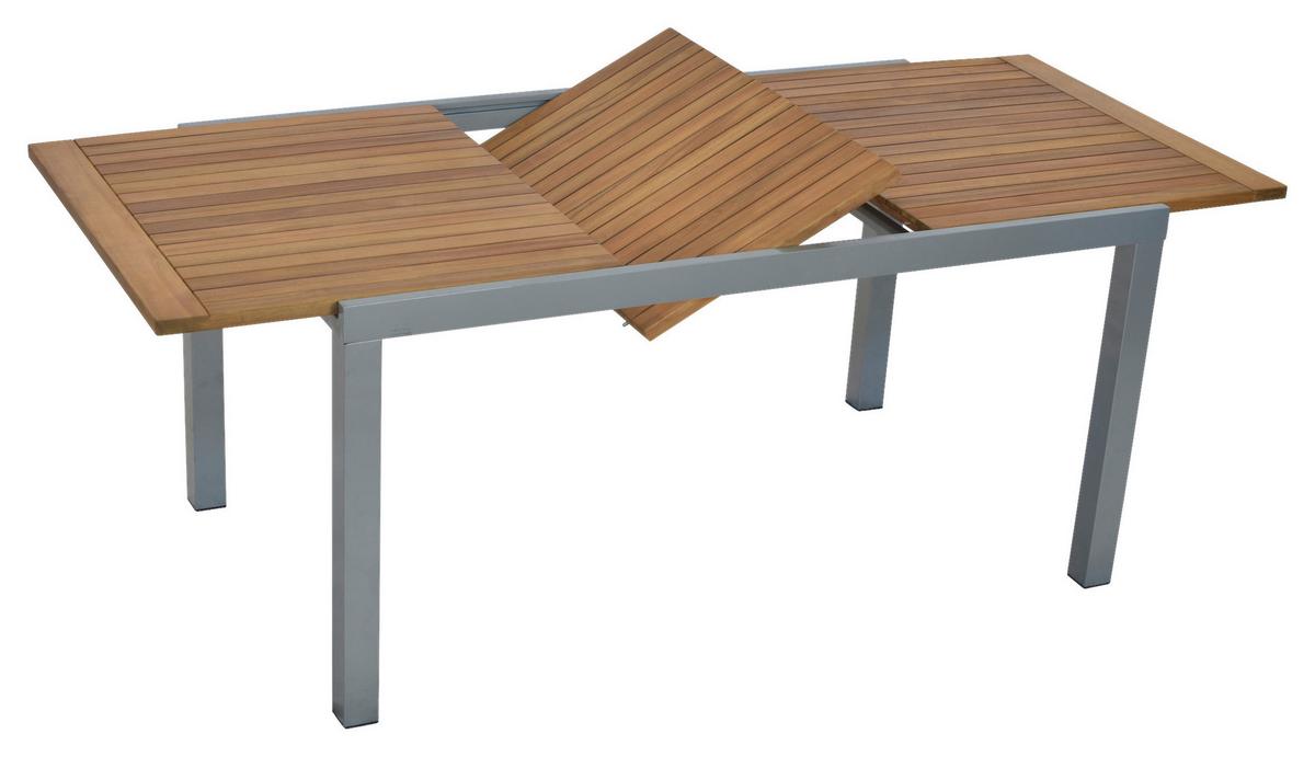 Raztegljiva Vrtna Miza Pia, 150-200x90, Masivno - srebrne barve/naravne barve, Moderno, kovina/les (150-200/90/75cm) - Gardenson