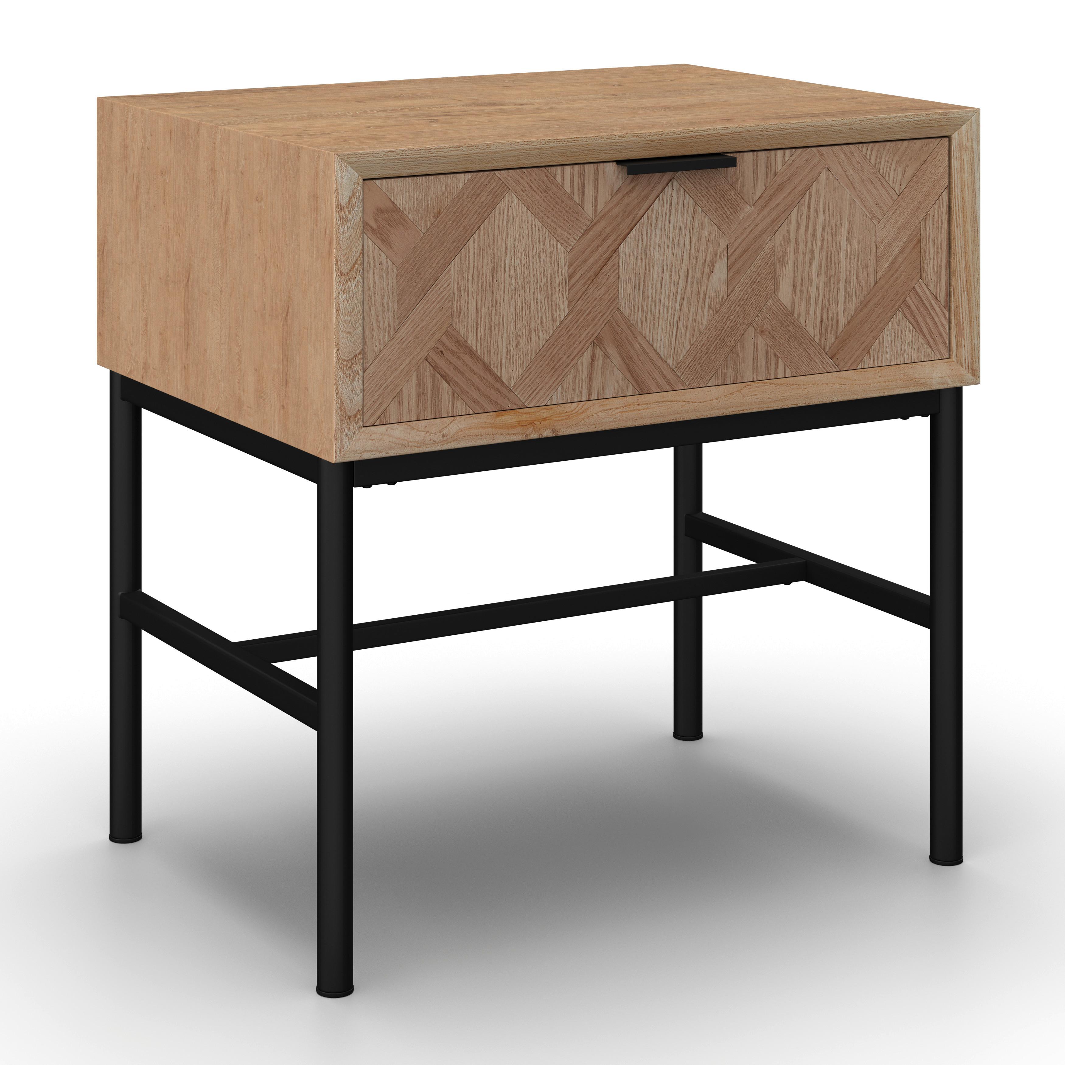 Nachttisch Milano Schwarz/Esche Echtholz/MDF - Eschefarben/Schwarz, MODERN, Holz/Metall (47,5/51/36cm) - Bessagi Home