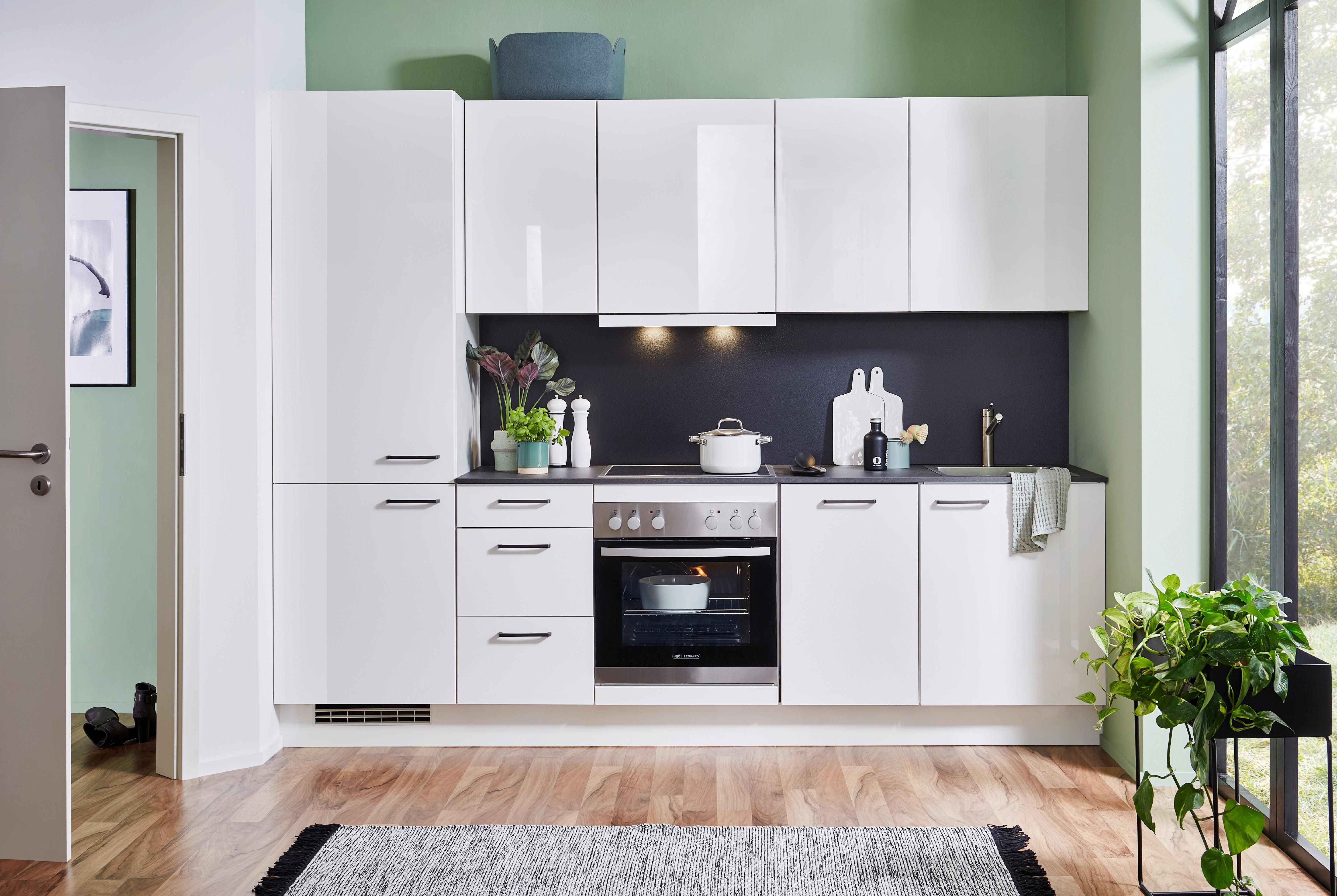 Bucătărie standard Flash - alb lucios/alb, Modern, material pe bază de lemn (270cm) - Nobilia