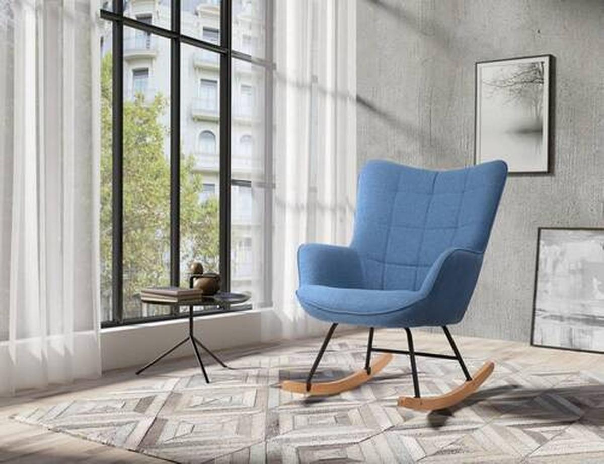 Schaukelsessel Richie Blau, Webstoff - Blau/Buchefarben, MODERN, Holz/Textil (72/92/92cm) - MID.YOU