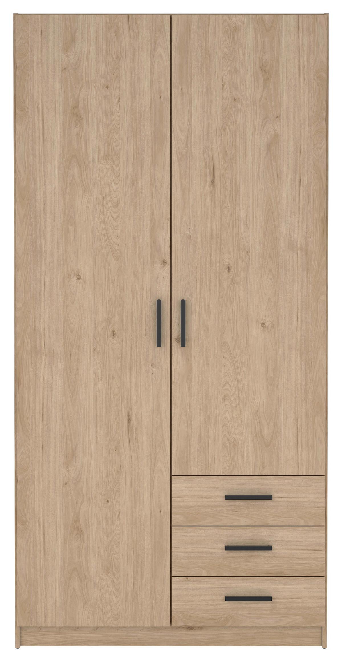 Omara Za Oblačila Sprint, Barva Hrasta - črna/barve hrasta, Basics, kovina/leseni material (98,5/200,4/49,8cm) - MID.YOU