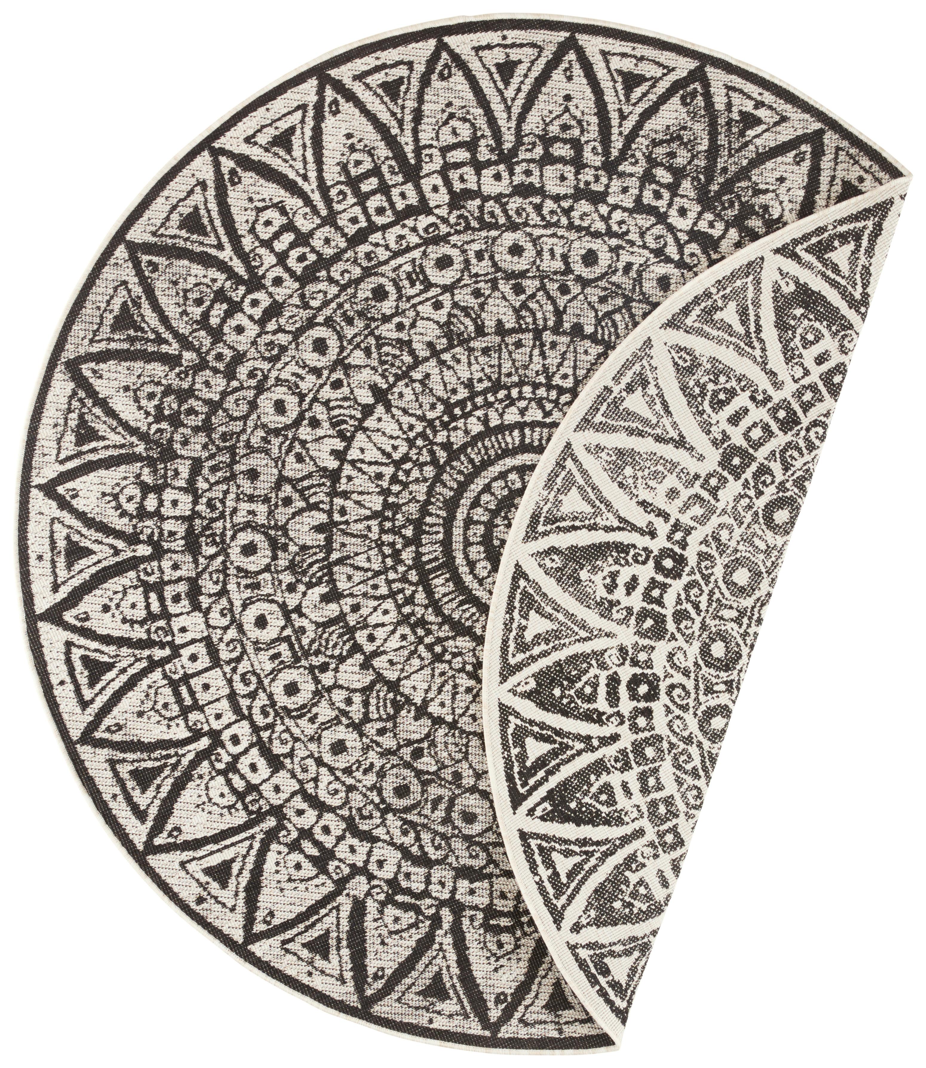 Flachwebeteppich Lilja Creme/Schwarz Ø ca. 200cm - Creme/Schwarz, Design, Kunststoff (200cm)