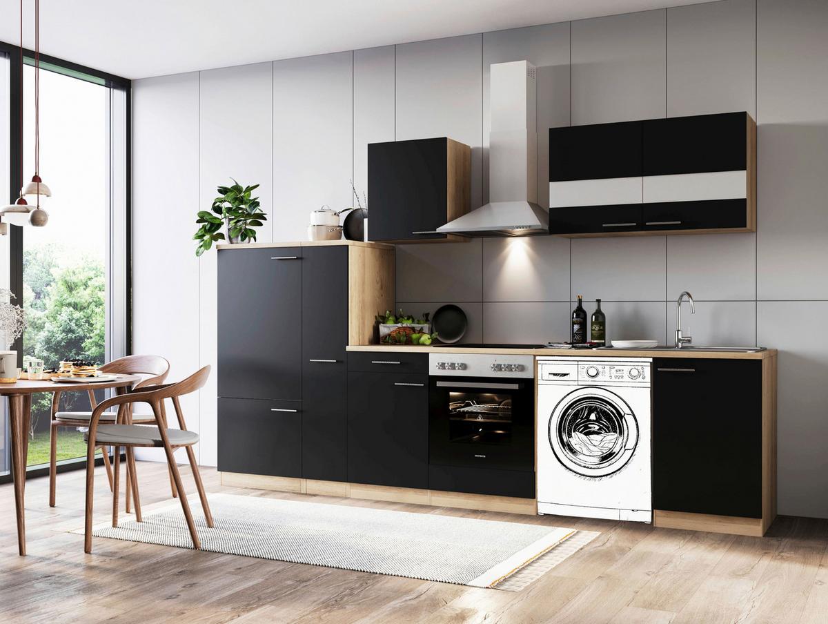 Kuhinjski Blok Z Aparati Merle, 310cm - barve nerjavečega jekla/črna, Basics, kovina/steklo (310cm) - Respekta