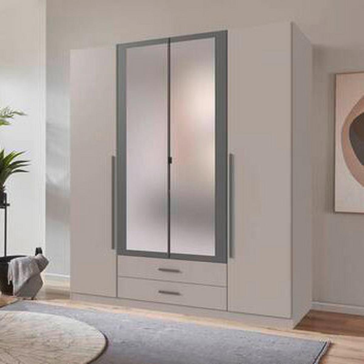 Drehtürenschrank Marburg Graphitfarben/Grau/Sahara - Graphitfarben/Eiche Artisan, Konventionell, Glas/Holzwerkstoff (180/199/58cm) - Mömax