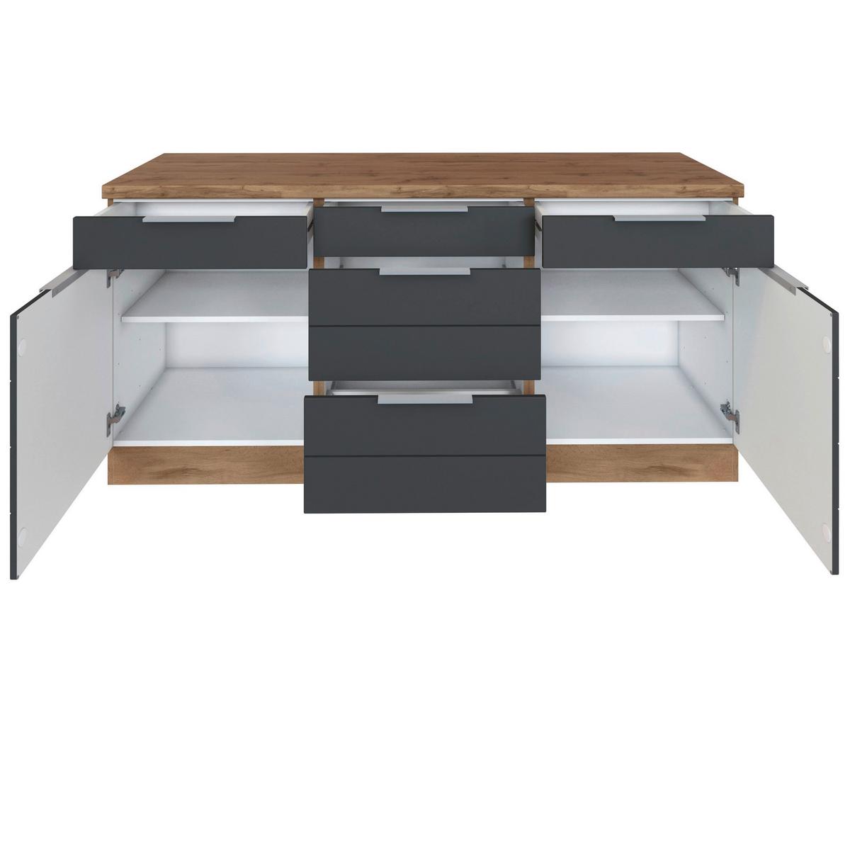 Küchenunterschrank Florenz ca. 180 cm Grau/Eiche - Eiche Wotan/Grau, Design, Holzwerkstoff/Metall (180/86/60cm) - Held