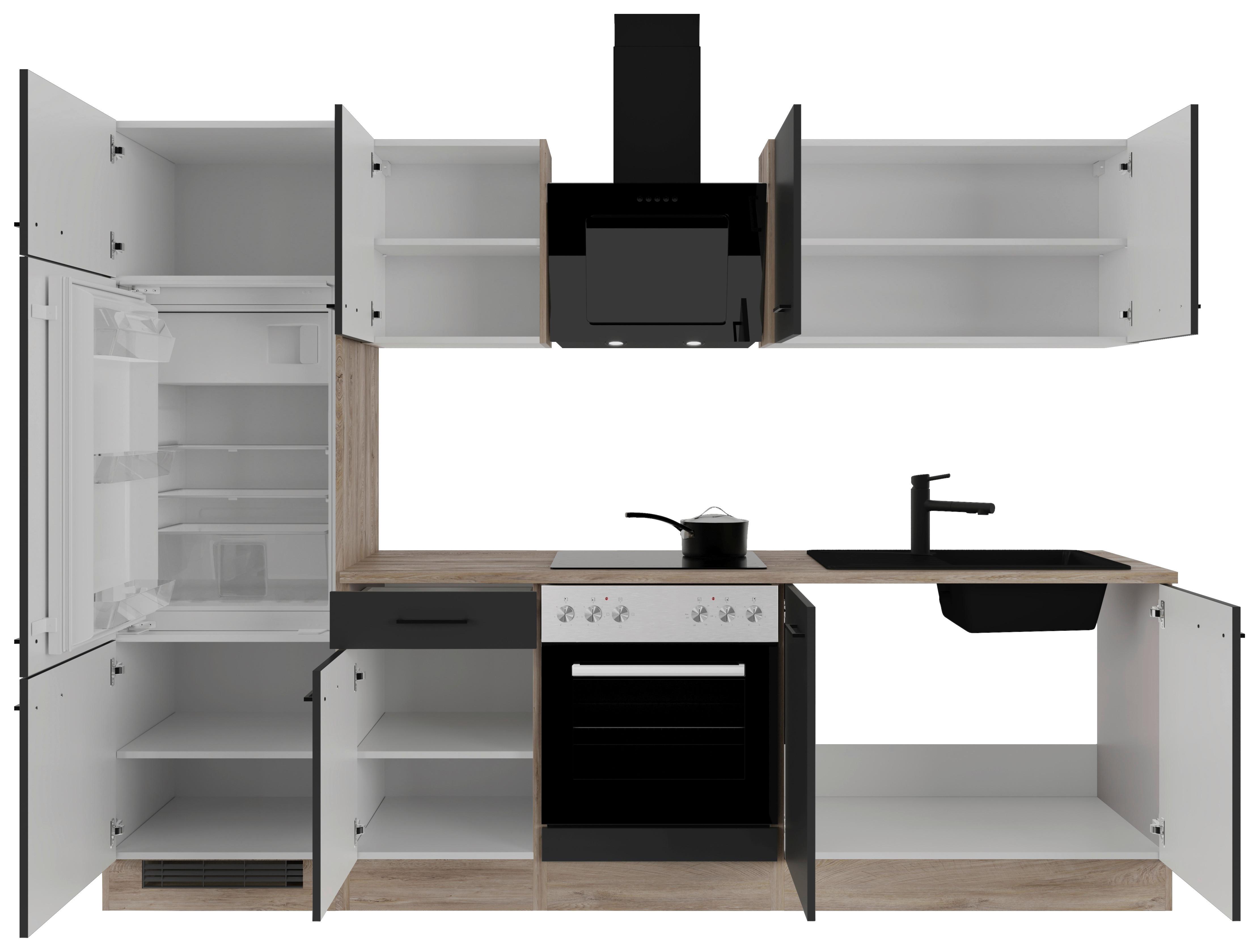 Kuhinjski Blok Z Aparati Capri, Črna, Barva Hrasta - črna/barve hrasta, Basics, kovina/leseni material (270cm) - FlexWell