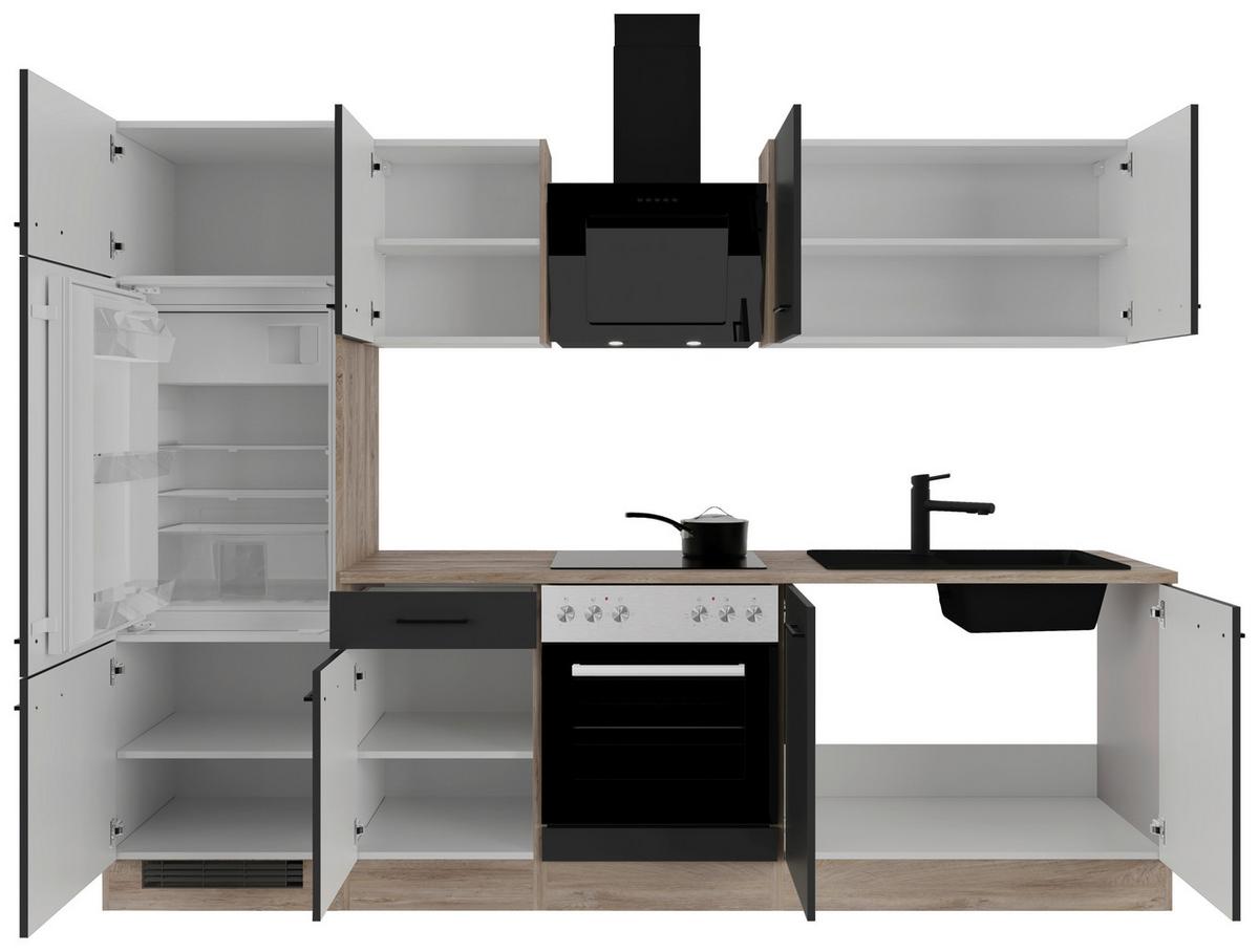Kuhinjski Blok Z Aparati Capri, Črna, Barva Hrasta - črna/barve hrasta, Basics, kovina/leseni material (270cm) - FlexWell