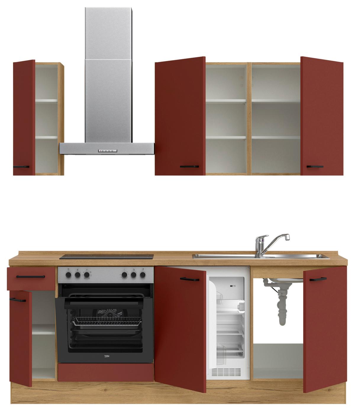 Küchenblock Easytouch Low m. Geräten Dunkelrot - Eichefarben/Schwarz, MODERN, Holzwerkstoff/Metall (210cm) - Nobilia