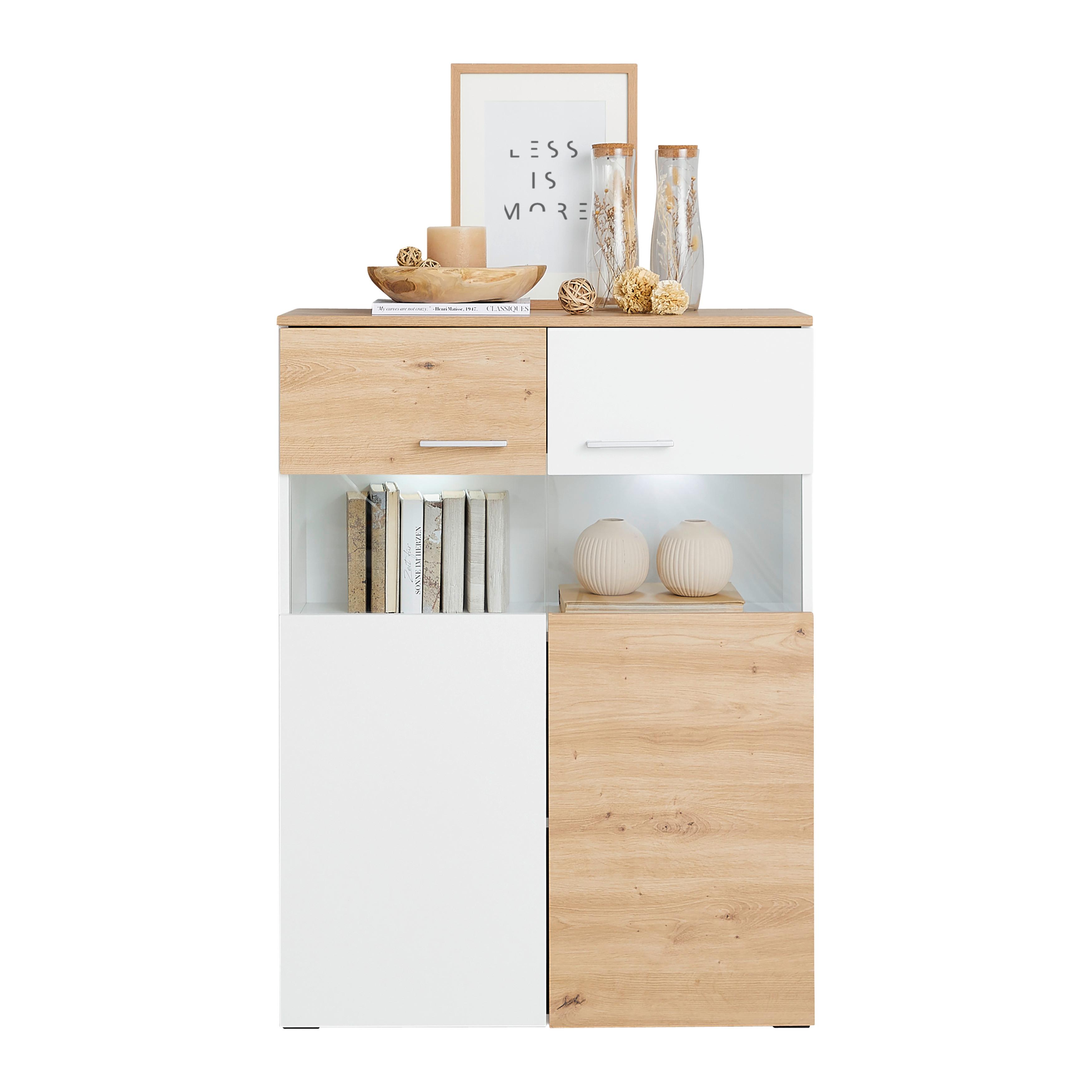 Komoda Valencia - boje kroma, Moderno, staklo/drvni materijal (85/113,4/35cm) - Modern Living