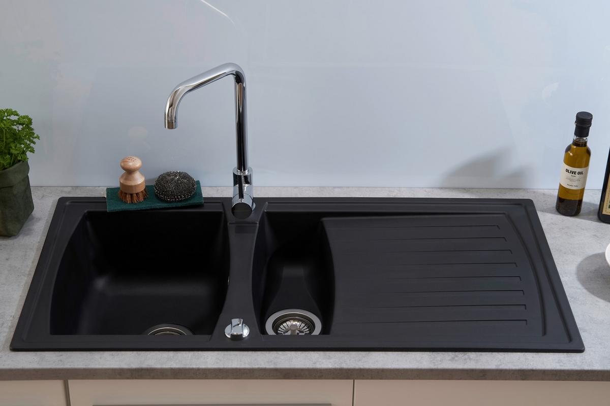 Einbauspüle Boston ca. 100x20x50 cm Schwarz - Schwarz, Trend, Glas/Kunststoff (100/20/50cm) - Respekta