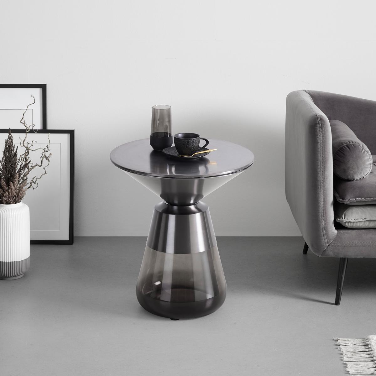 Beistelltisch Baily Grau/Schwarzchrom - Schwarzchrom/Grau, ROMANTIK / LANDHAUS, Glas/Metall (48/54,5cm) - Premium Living