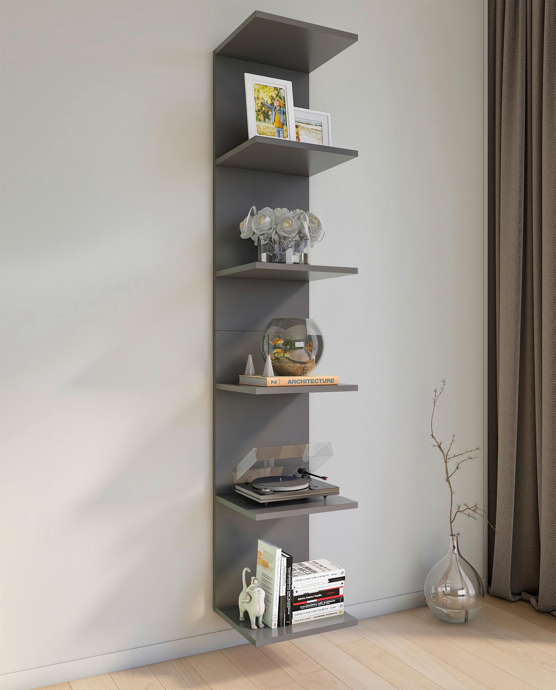 Stenski Regal Lazas, Siva - antracit, Moderno, leseni material (35/180/30cm) - MID.YOU