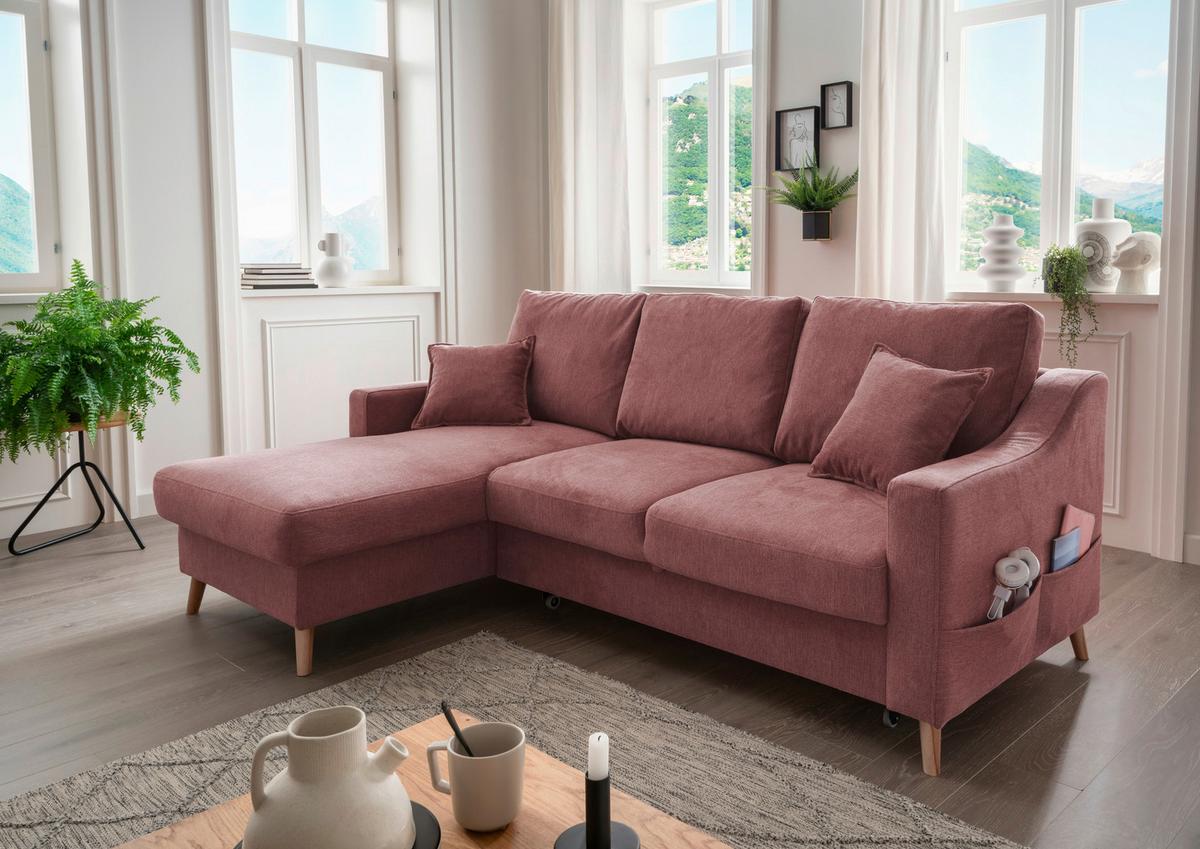 Wohnlandschaft Valentina Rosa Struktur - Rosa/Naturfarben, KONVENTIONELL, Holz/Textil (150/228cm) - P & B
