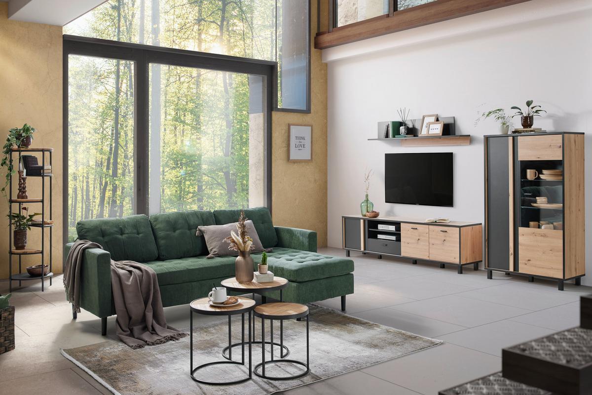 Wohnlandschaft Lillehammer In Grün/schwarz - Schwarz/Grün, Modern, Holz/Textil (217/80/149cm) - Based