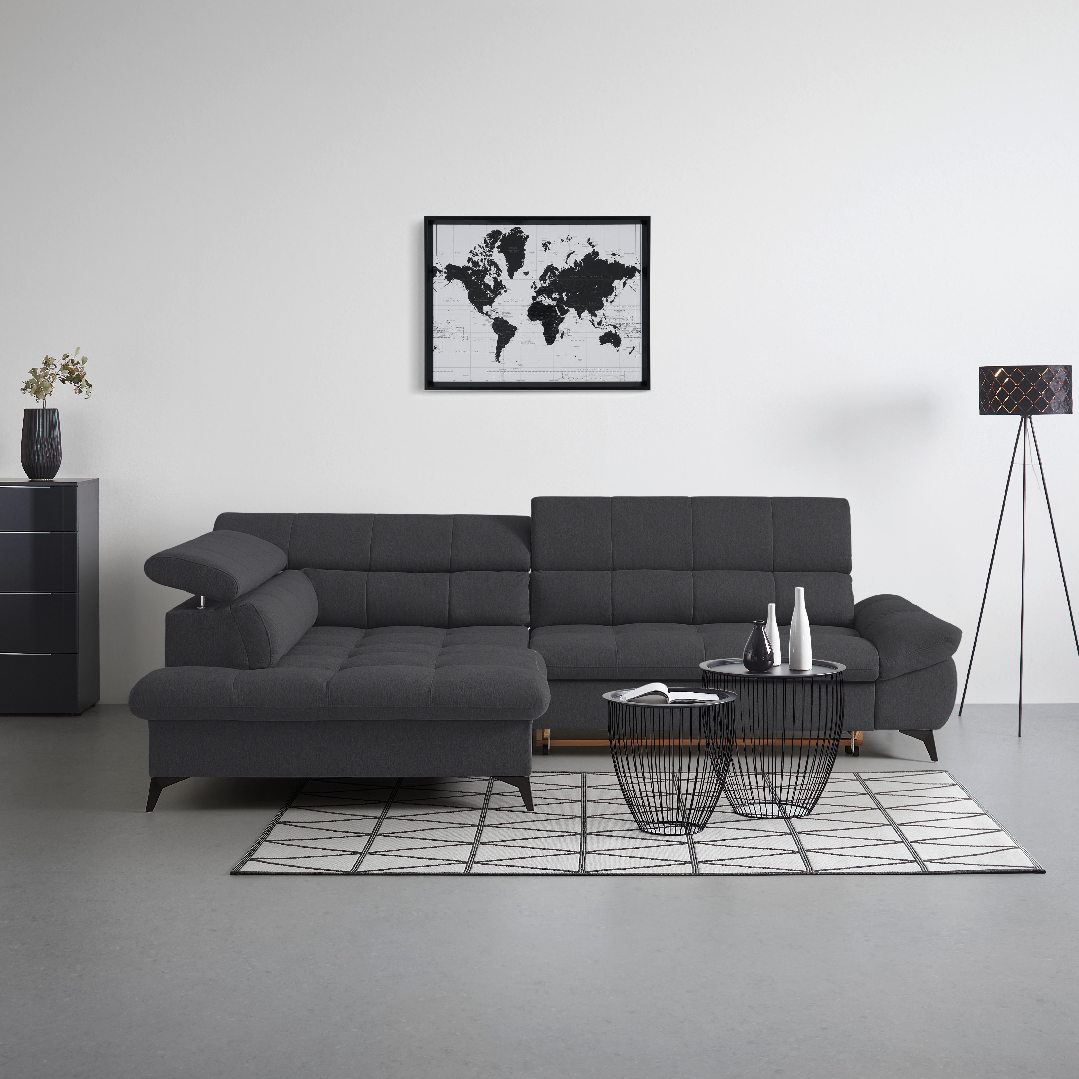 Wohnlandschaft Alberto Schwarz - Schwarz, MODERN, Textil/Metall (296/78/201cm) - Mömax