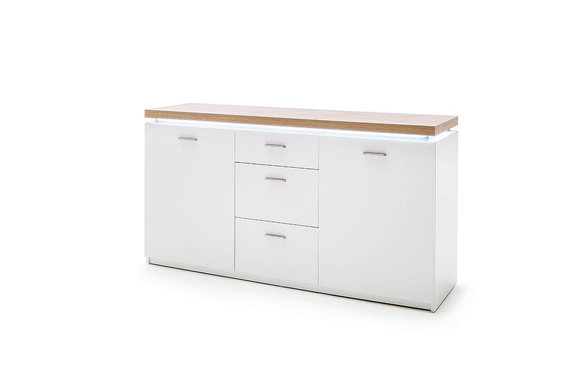 Komoda Cali, Bela, Barva Hrasta - srebrne barve/barve hrasta, Moderno, kovina/leseni material (156/82/44cm) - Premium Living