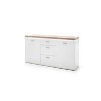 Komoda Cali, Bela, Barva Hrasta - srebrne barve/barve hrasta, Moderno, kovina/leseni material (156/82/44cm) - Premium Living