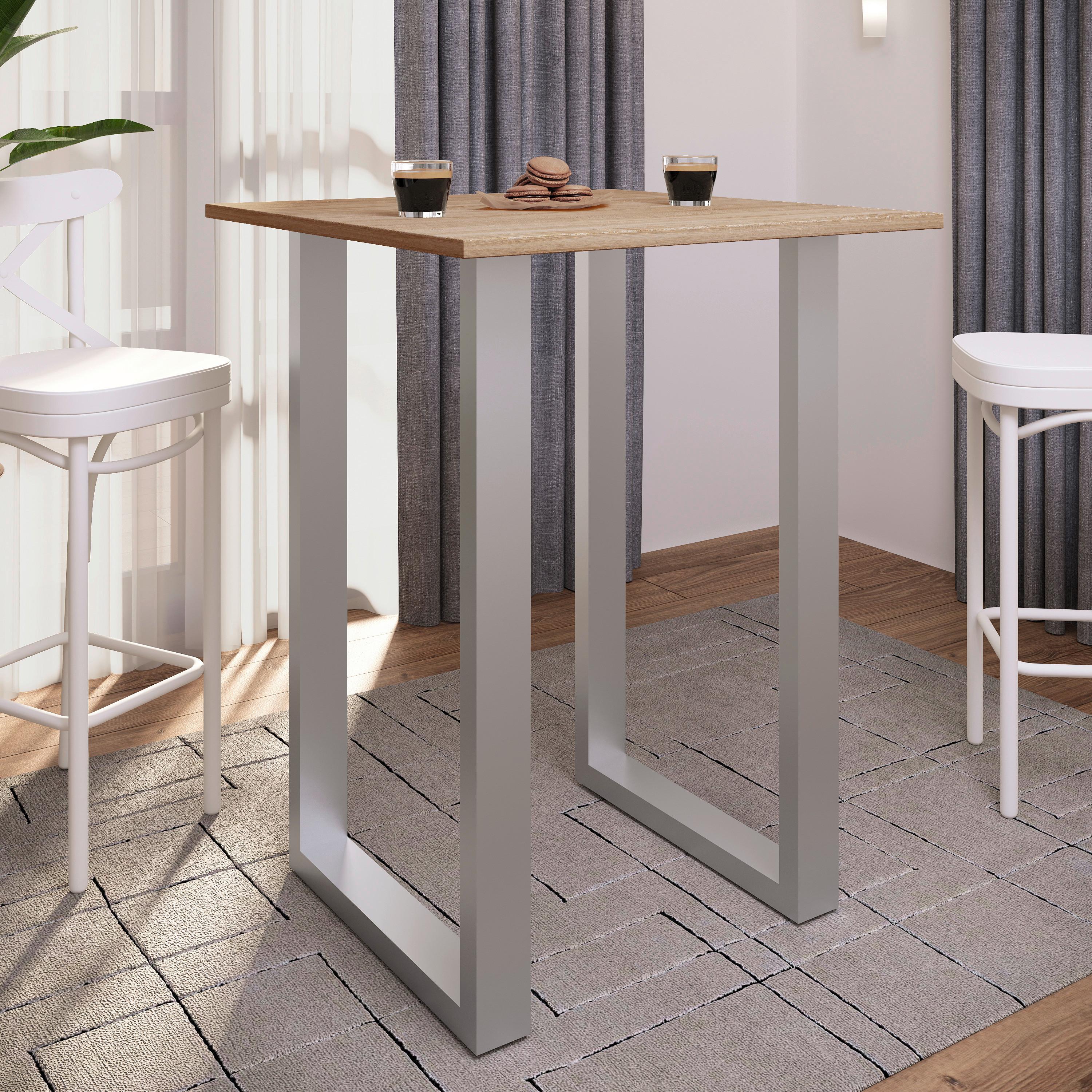 Bartisch Xona ca. 80x102x50 cm Eiche/Silber - Eichefarben/Silberfarben, KONVENTIONELL, Holzwerkstoff/Metall (80/102/50cm)