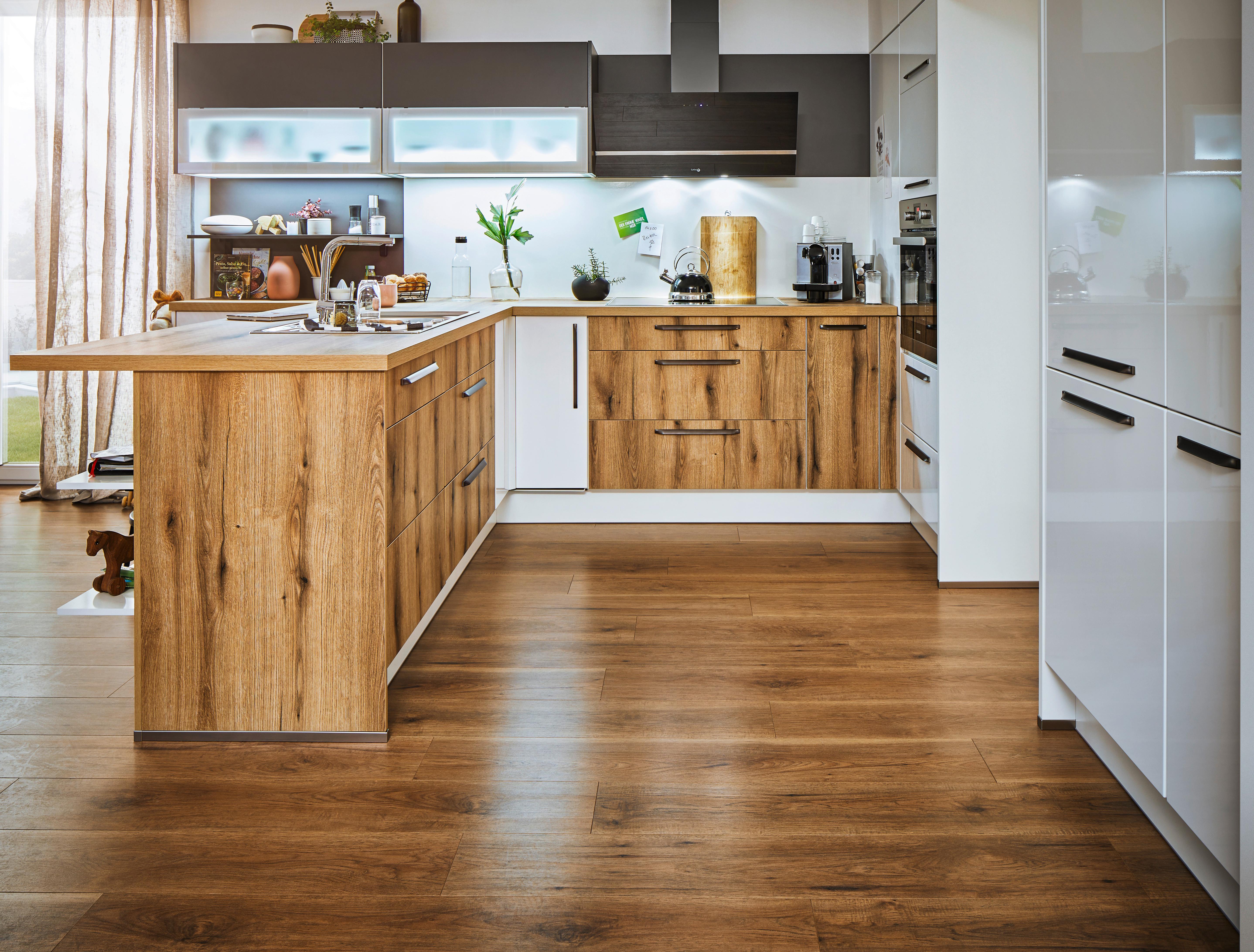 Einbauküche PN100/220 in Eichefarben/Weiß - Weiß hochglanz/Eichefarben, MODERN, Holzwerkstoff - Pino