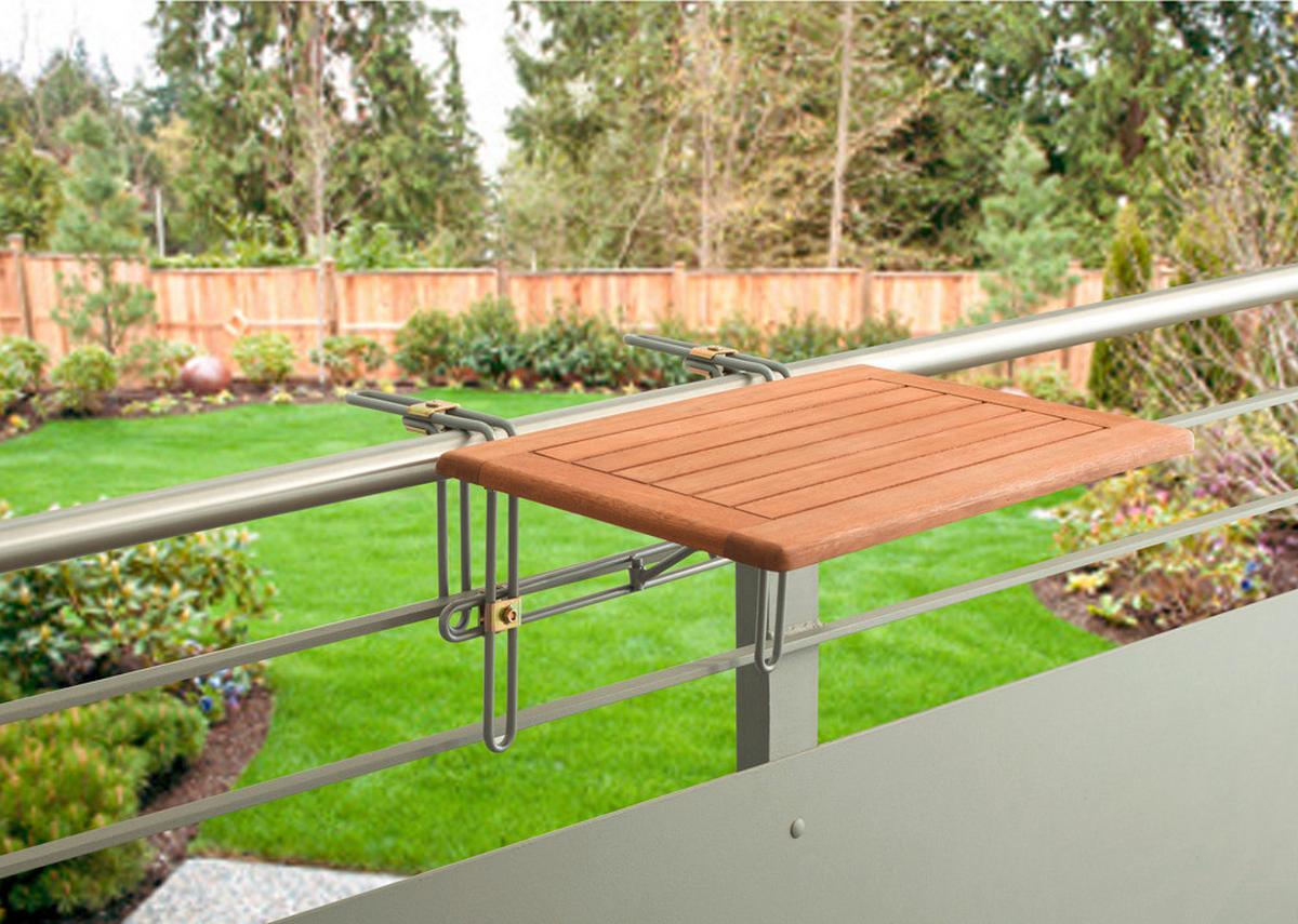 Balkonhängetisch aus Eukalyptus, natur - Naturfarben, KONVENTIONELL, Holz/Metall (60/40/1cm) - Gardenson