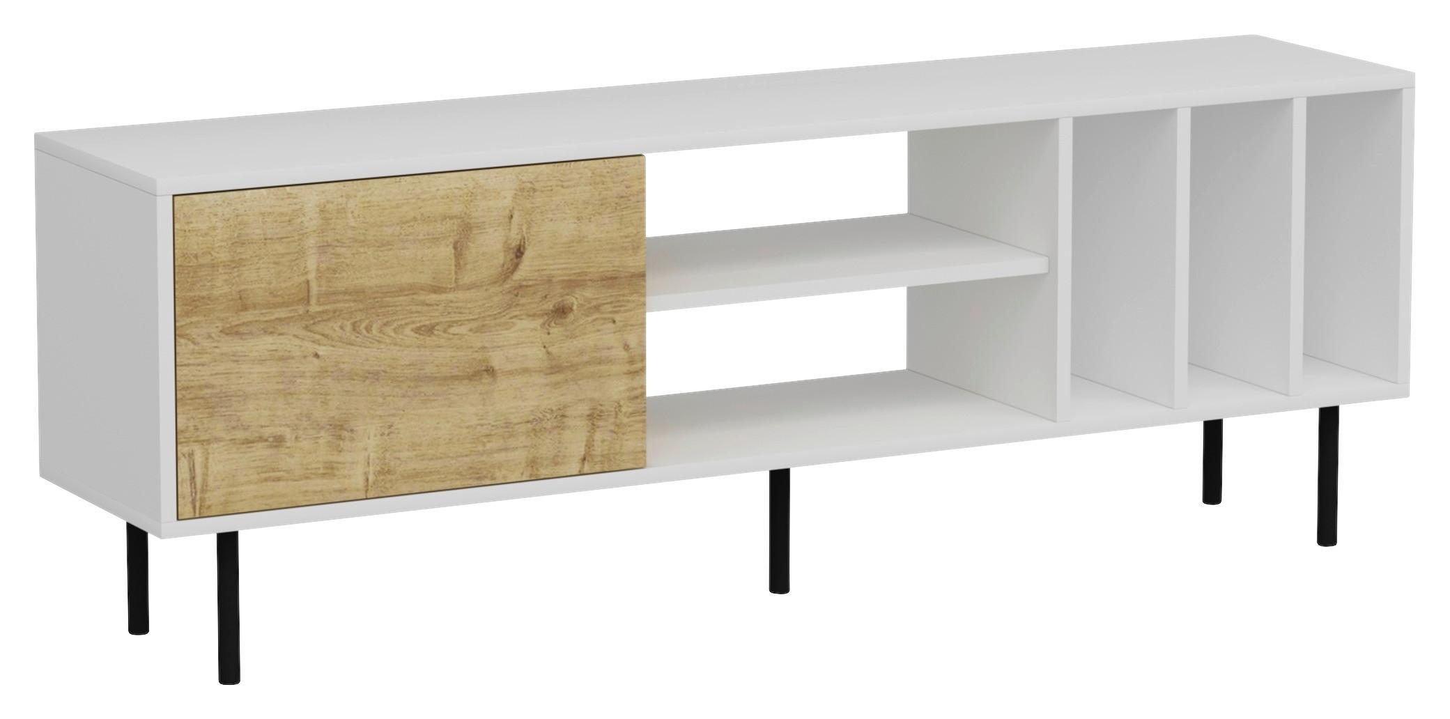 Lowboard Hera ca. 160x57 cm Weiß/Eiche - Eichefarben/Schwarz, Design, Holzwerkstoff/Metall (160/57/35cm) - Livetastic