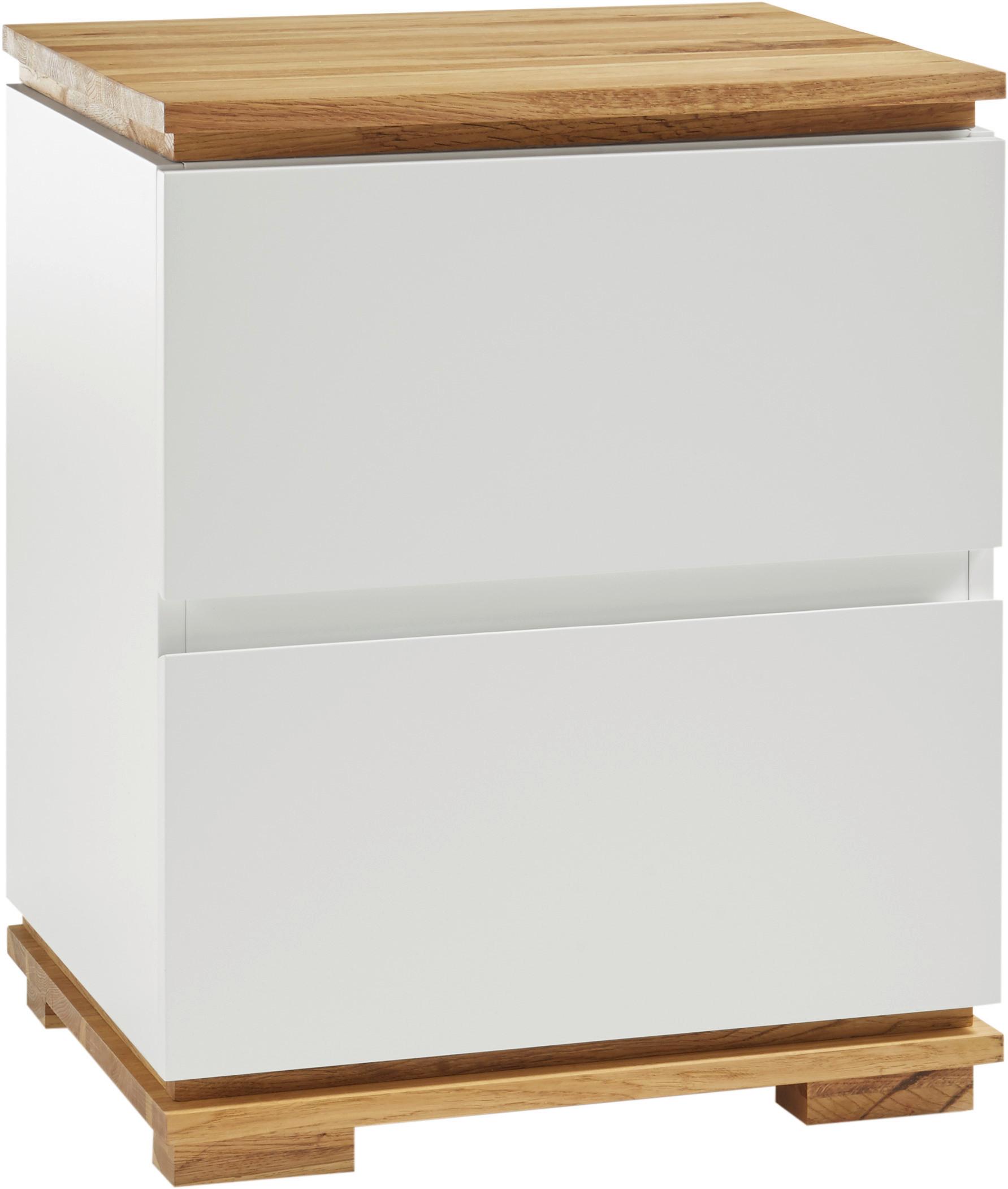 SZAFKA NOCNA TUNIS - kolor dębowy/biały, Basics, materiał drewnopochodny/drewno (48/59/40cm)