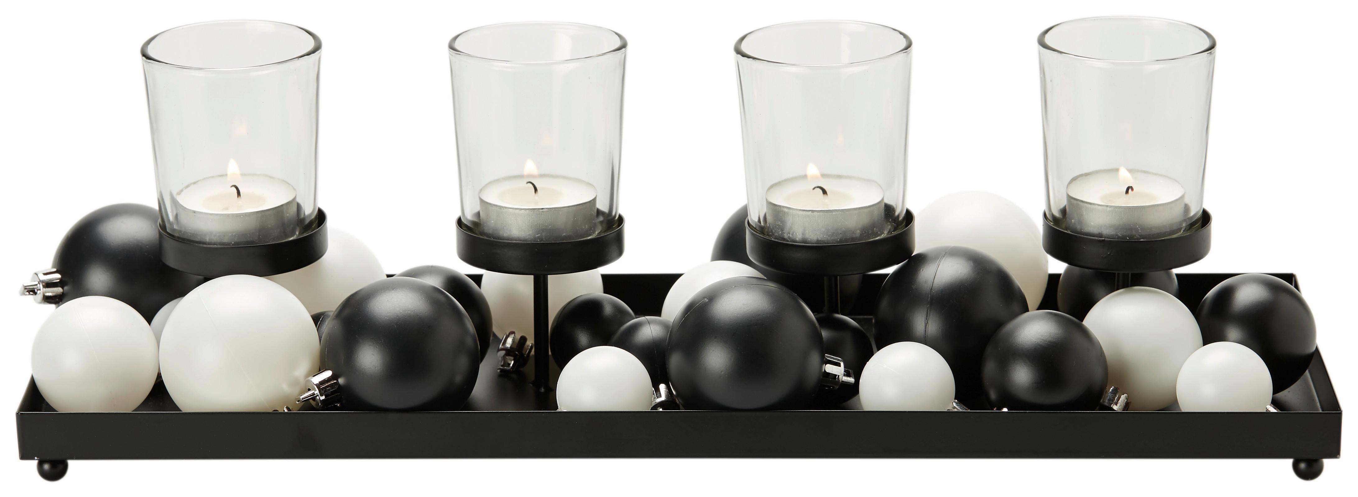 Adventi Mécsestartó Gömbdíszekkel Ida - fekete/fehér, műanyag/Üveg (40/13,5/13cm) - Modern Living