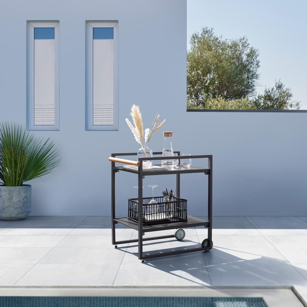 Tálalókocsi Riccardo - natúr színű/sötétszürke, Modern, műanyag/fém (72/76/52cm) - Bessagi Garden