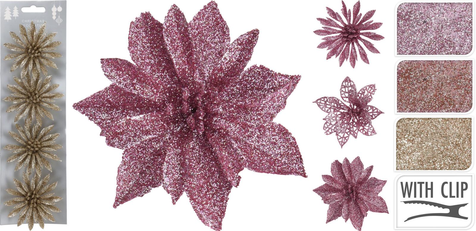 Set de flori decorative 4/1 cca. 8 cm Estrela - roz deschis/roz închis, Basics, plastic (8cm)