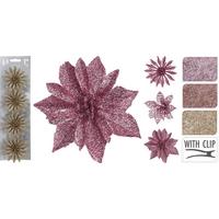 Set de flori decorative 4/1 cca. 8 cm Estrela - roz deschis/roz închis, Basics, plastic (8cm)