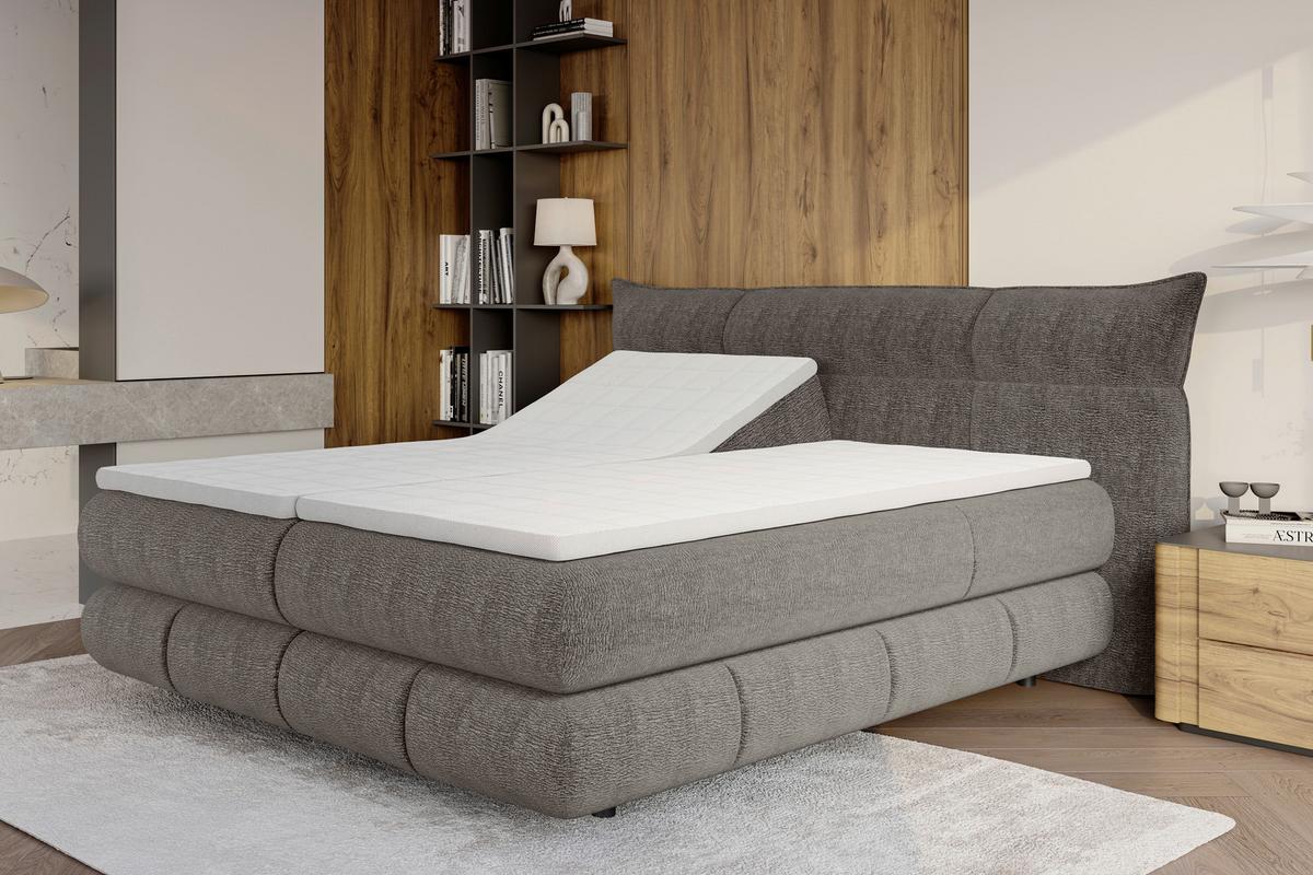 Boxspringbett Auris Dunkelgrau ca. 180x200cm - Dunkelgrau/Schwarz, KONVENTIONELL, Kunststoff/Textil (180/200cm) - Sembella