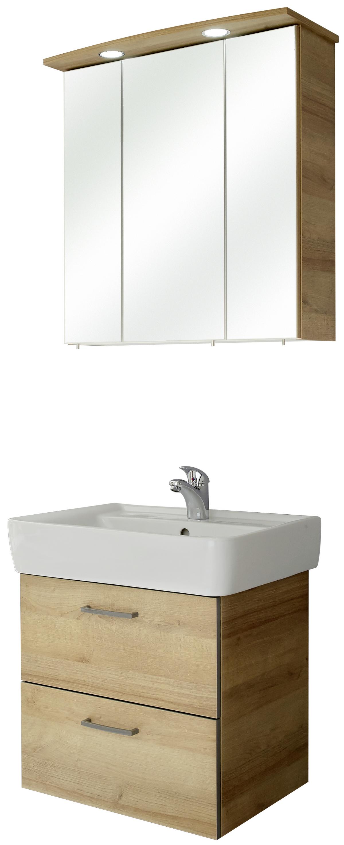 Badezimmer "Rüdesheim" , eiche - Eichefarben/Weiß, Basics, Keramik/Holzwerkstoff (65cm) - MID.YOU