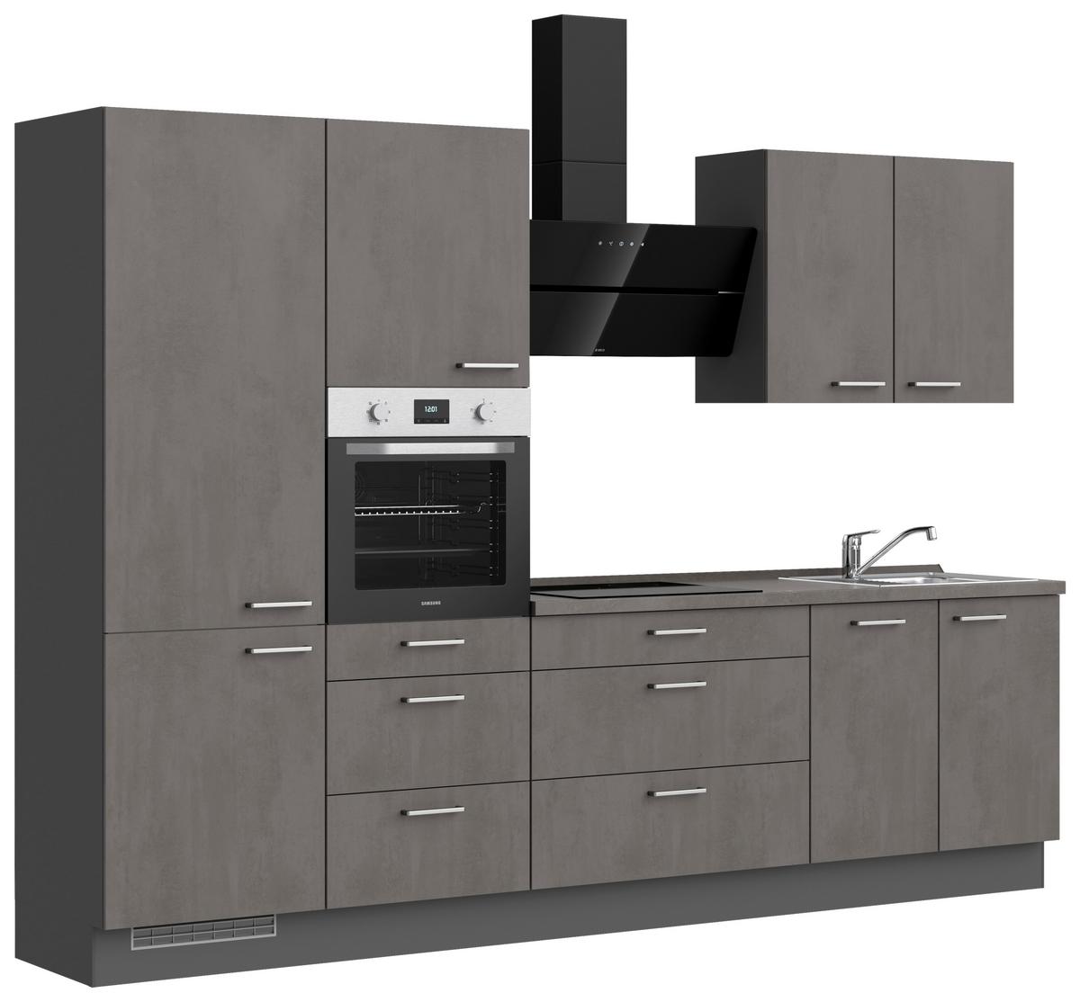 Küchenblock Riva High m. Geräten Schieferfarben - Schieferfarben/Edelstahlfarben, MODERN, Holzwerkstoff/Metall (300cm) - Nobilia