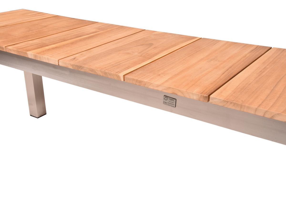 Sitzbank Teakholz Dallas L: 180 cm - Silberfarben/Teakfarben, Basics, Holz/Metall (180/38/45cm) - Gardenson