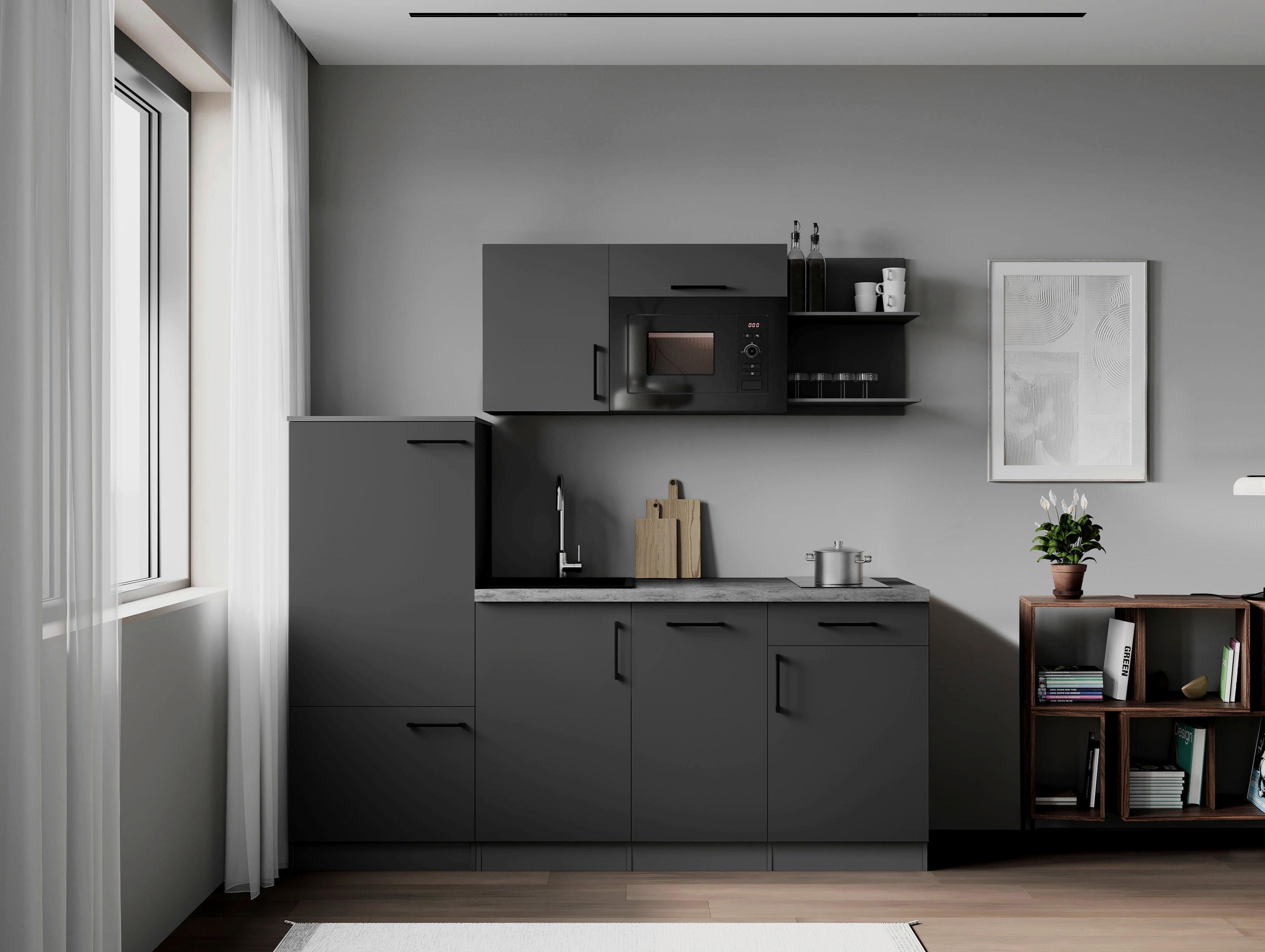 Küchenblock Oliver m. Geräten Grau - Grau, Trend, Holzwerkstoff/Metall (205cm) - Respekta