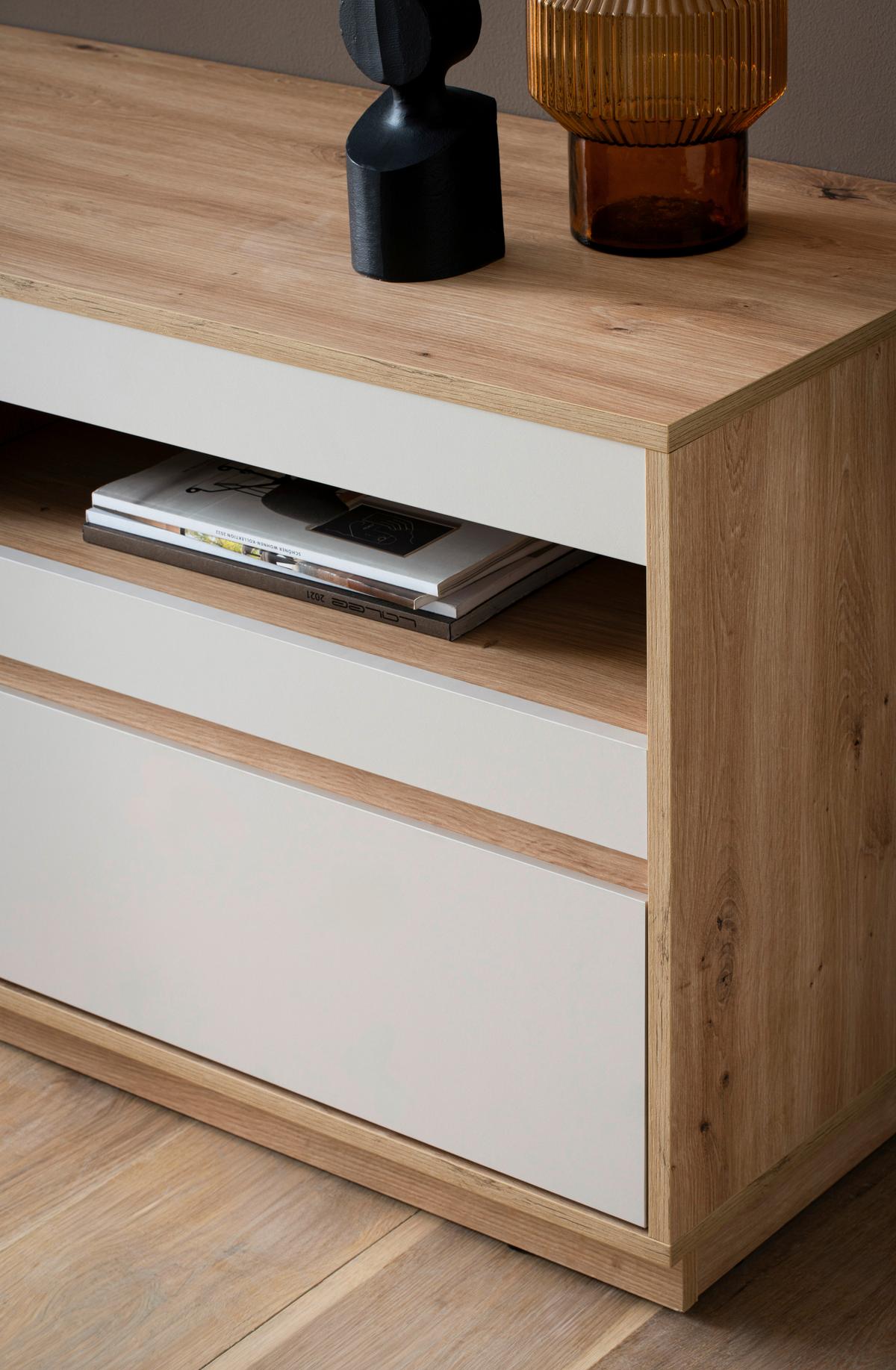 WOHNWAND SONORA - Kaschmir/Eiche Artisan, Design, Glas/Holzwerkstoff (342/205/40cm) - MID.YOU