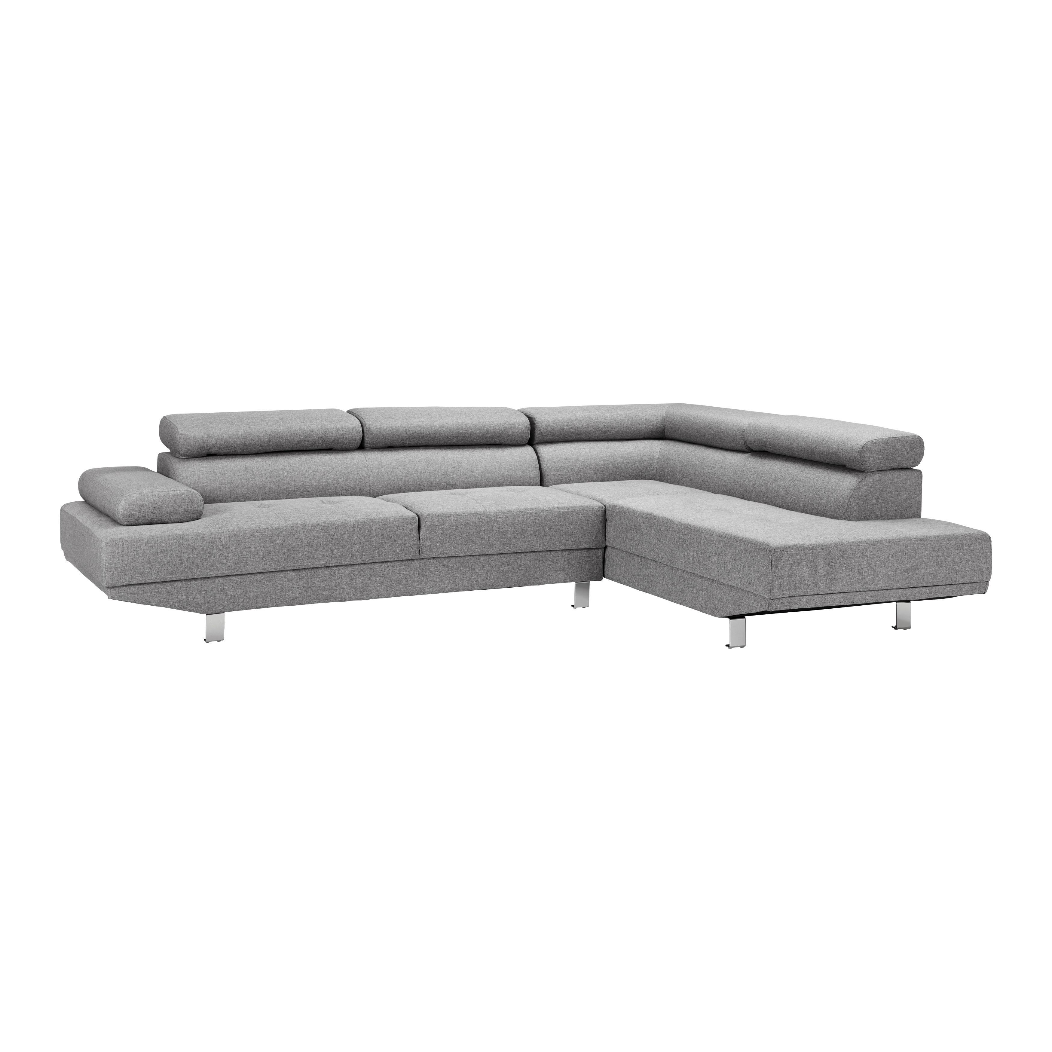 HÖRNSOFFA EMELY - ljusgrå/kromfärg, Modern, metall/trä (267/196cm) - Bessagi Home