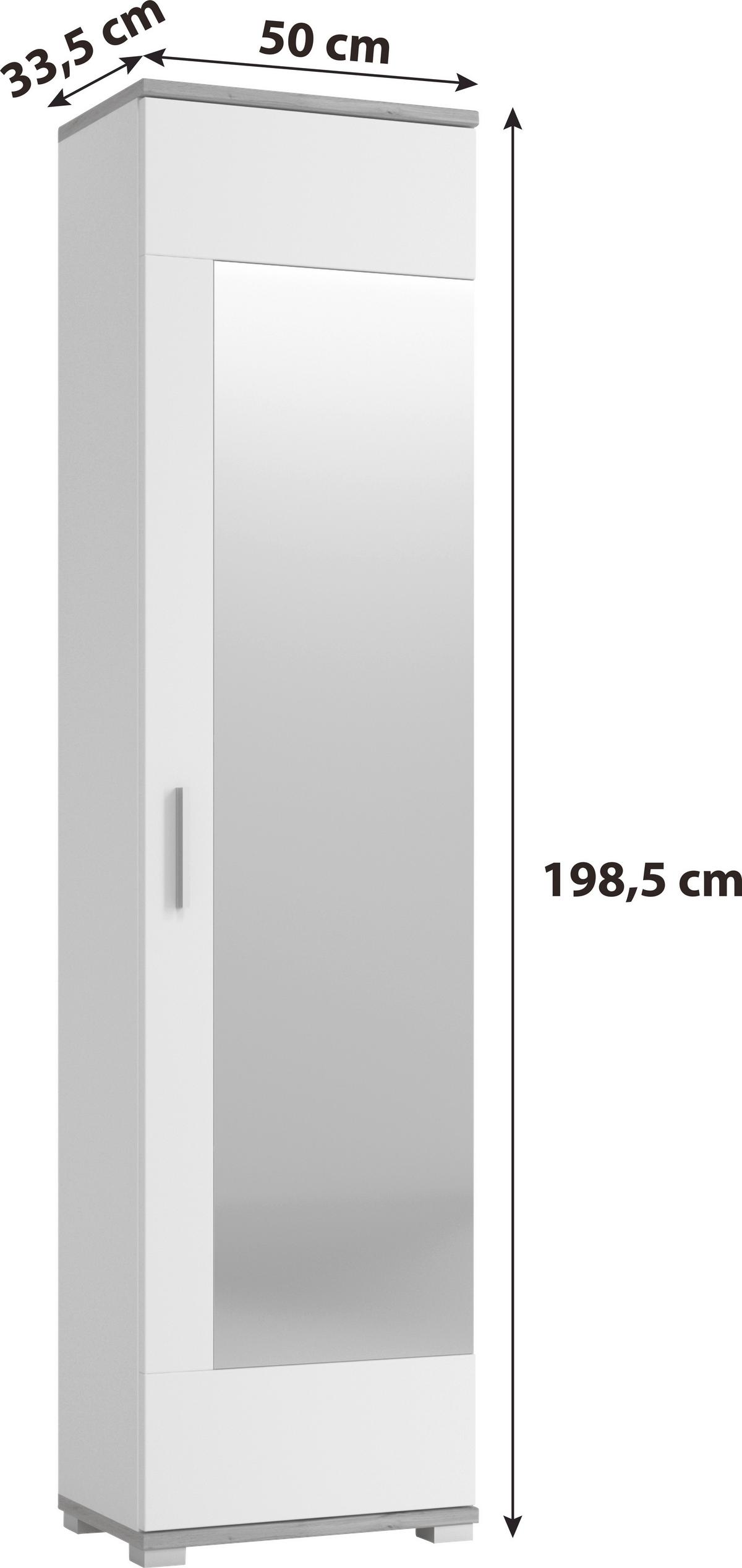Garderobna Omara Hola, Bela, Barva Hrasta - hrast wotan/barve hrasta, Trend, umetna masa/steklo (50/198,5/33,5cm)